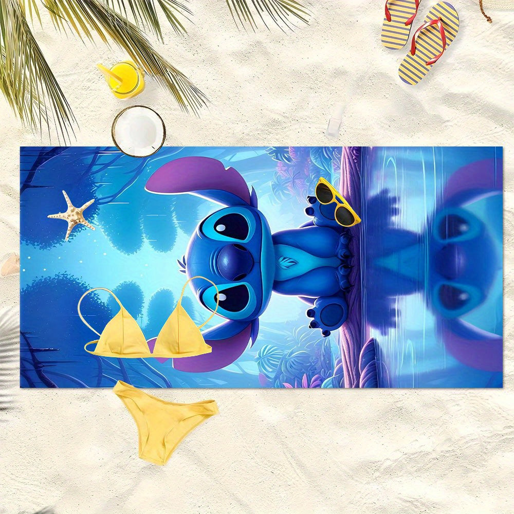 1pc Stitch Microfiber Beach Towel - Quick-Dry, Extra-Large, Ultra-Absorbent & Windproof with Vibrant Cartoon Design, Ideal for Beach, Travel, Camping & Vacation, 260gsm, Contemporary Style, Stitch Room Decor