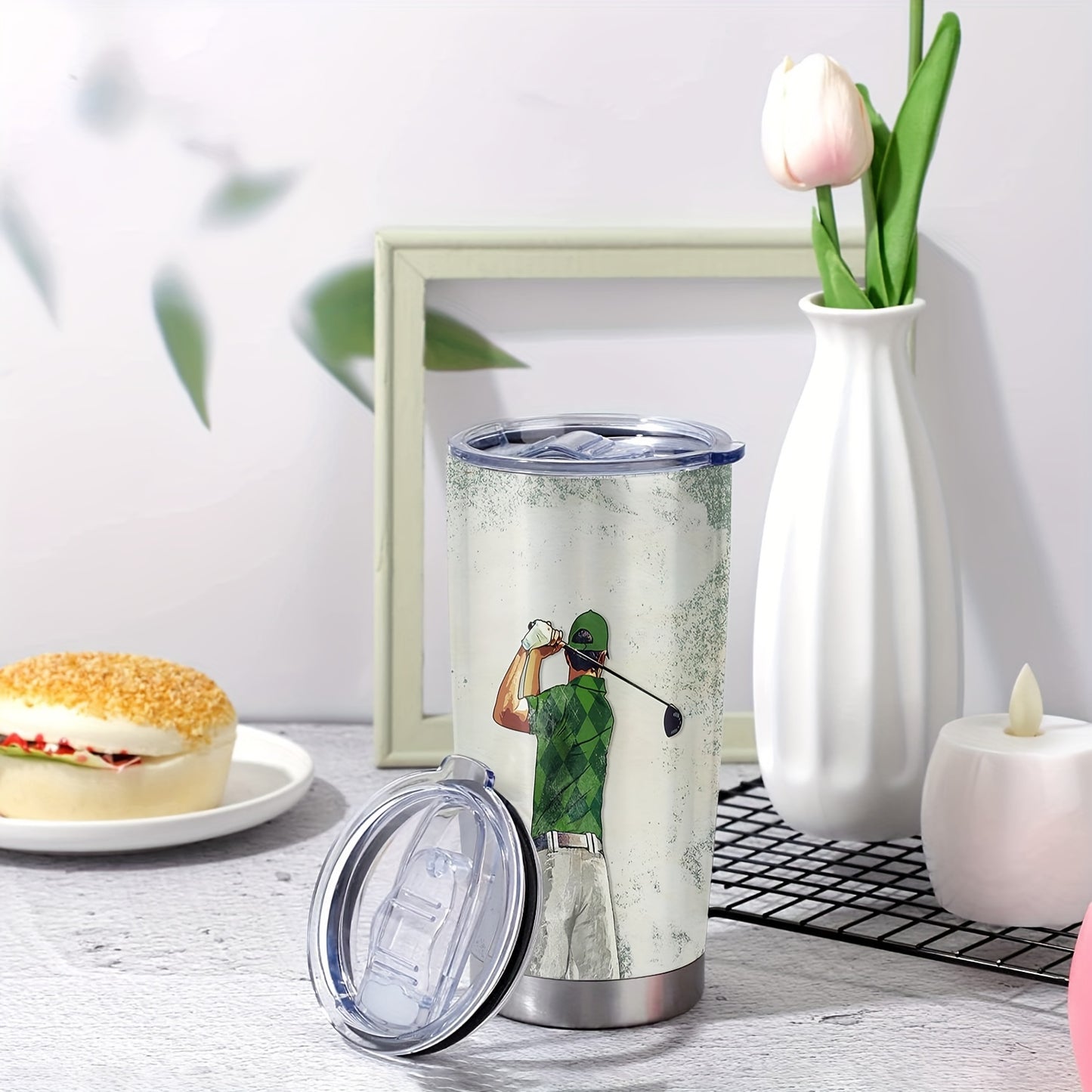 1pc 20oz Stainless Steel Tumbler, Golf Life Print Double Wall Vacuum Insulated Travel Mug, Gifts For Parents, Relatives And Friends, Birthday Gifts, Valentine's Day Gifts, Father's Day Gifts