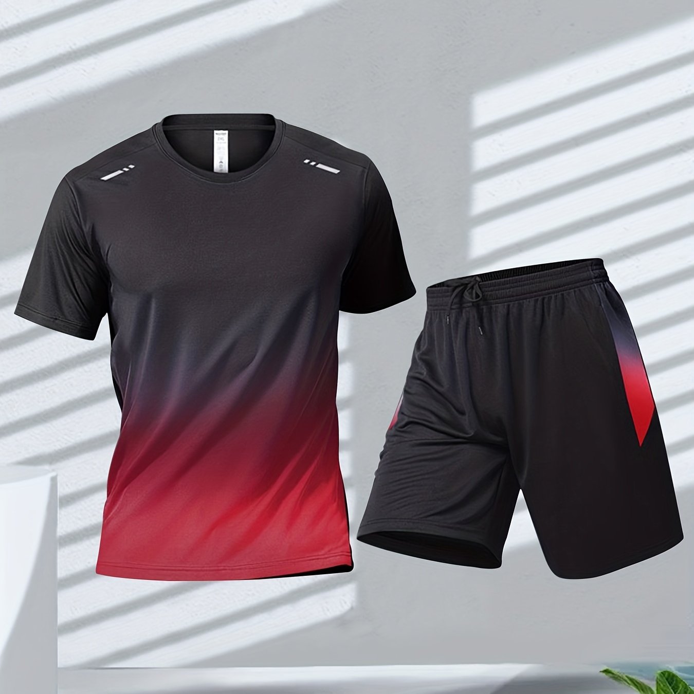 2-piece Men's Summer Basketball Training Running Outfit Set, Gradient Short Sleeve T-shirt & Quick-drying Shorts Set