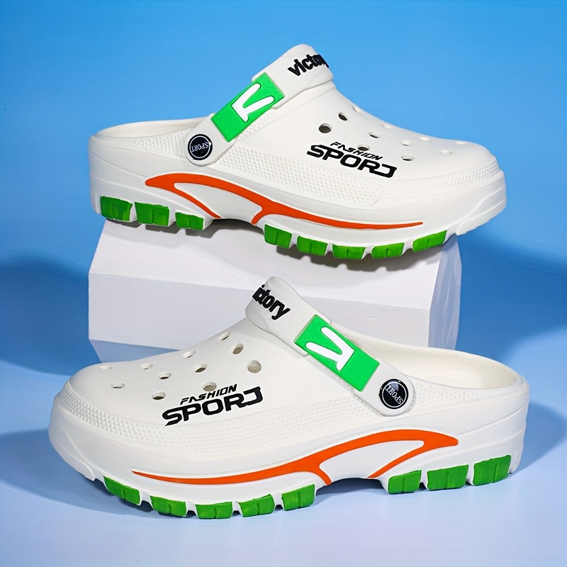 2025 Summer Men'S Lightweight Breathable Slip-On Clogs - Durable EVA Beach Shoes with Ventilation Holes, Black & Orange Design for Casual Casual Attire, Summer Footwear | Trendy Slipon Shoes | Lightweight Footwear