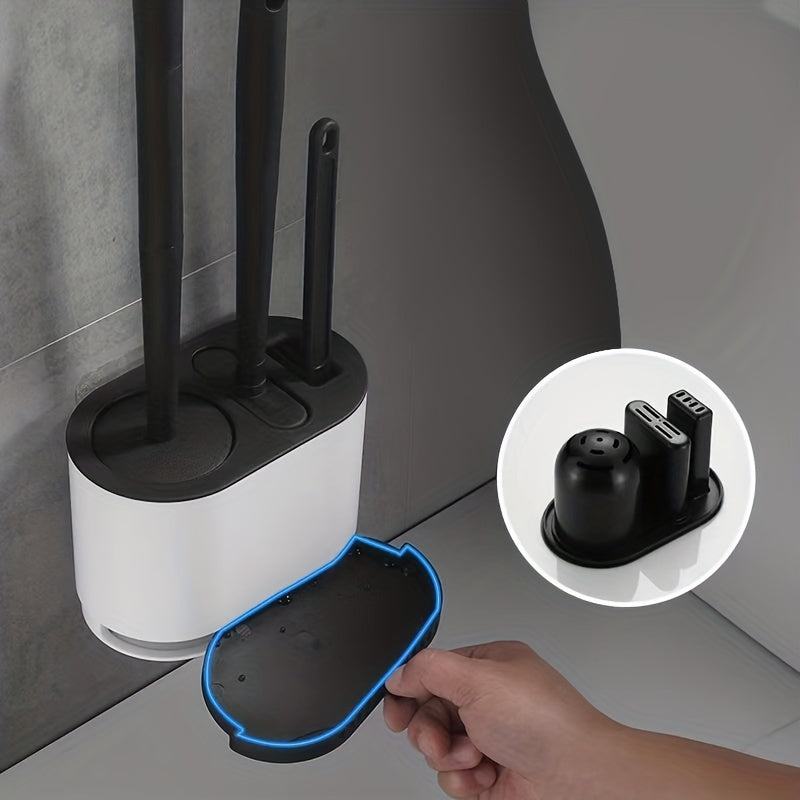 1pc No-Slip Silicone Toilet Brush Set with Long Handle and Soft Bristles for Easy and Quick Cleaning