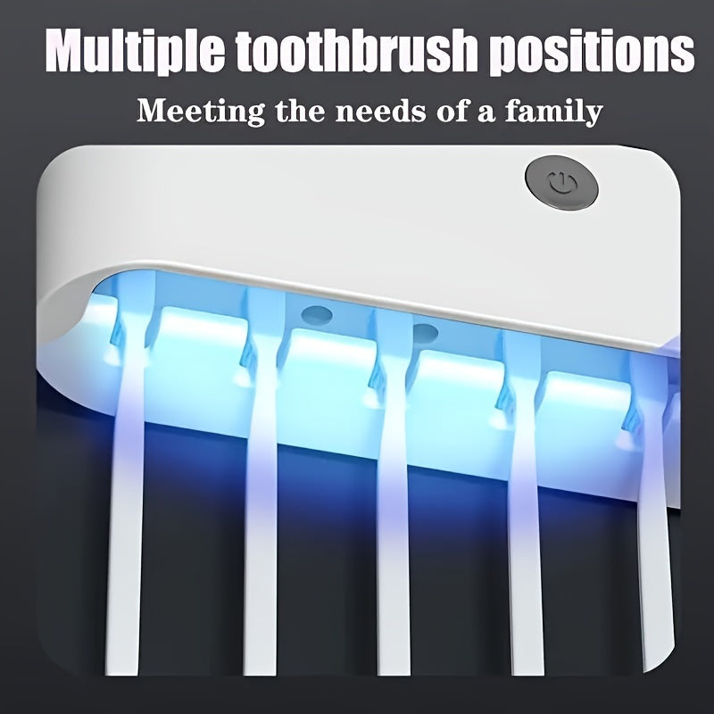 1pc Smart Toothbrush Sanitizer with Automatic Toothpaste Dispenser, Wall-Mounted UV Sterilization Holder, 5-Slot Storage, Durable Plastic, USB Rechargeable Lithium Battery, Bathroom Organization and Home Decor, Toothbrush Hol