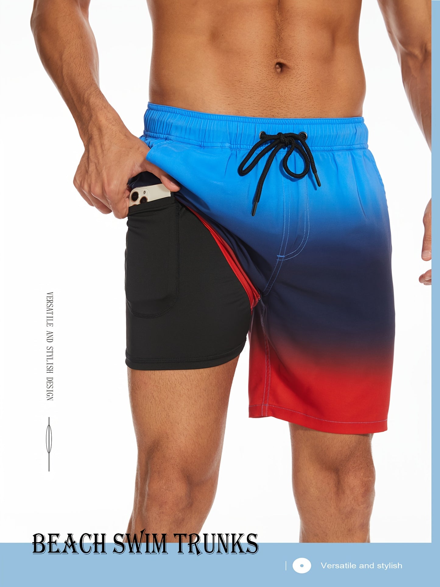 Men's Quick-Dry Beach Shorts with Tropical Palm Tree & Palm Leaf Print - Breathable Stretch Fabric for Summer, Outdoor, Hiking, Swimming - Machine Washable Casual Athletic Shorts, Outdoor Activewear, Summer Shorts