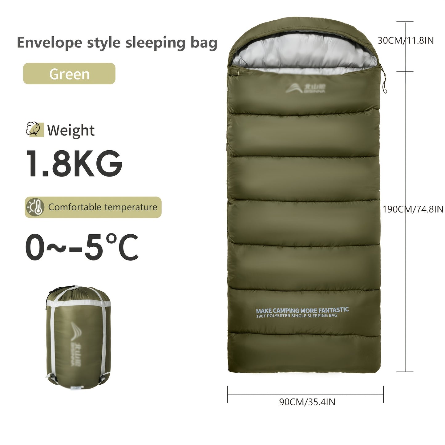 1-Person BISINNA Envelope-Style Sleeping Bag with Full-Zip Closure - Heavy-Duty Synthetic, Olive Green/Beige/Grey/White - Winter Warmth for Camping, Hiking & Backpacking - Portable Half-Zip Design Sleeping Pad Compatible Bag,