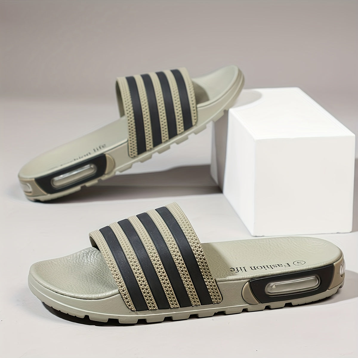 New Men's air cushion slippers, with four-strip design on the surface, air cushion shockproof sole, anti-slip and wear-resistant, fashionable and versatile