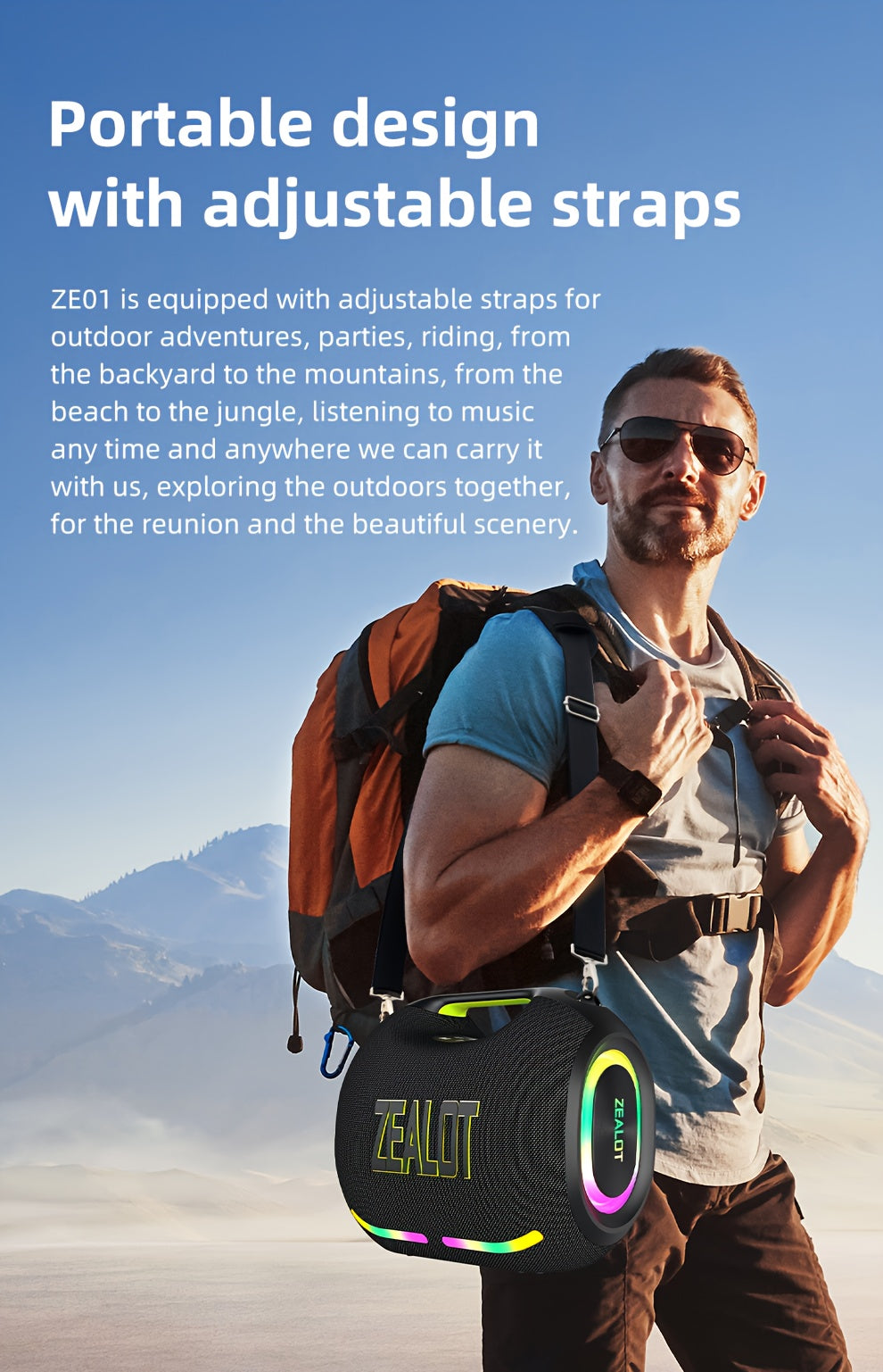 ZEALOT ZE01 120W High-power Wireless Speaker, Outdoor Portable, IPX5, And 4 Speakers, Built-in 24000mAh Battery, With RGB Color Lights, SD, USB, AUX, Internet Dual Pairing Function, Hands-free Calling, Supports Mobile Phones,