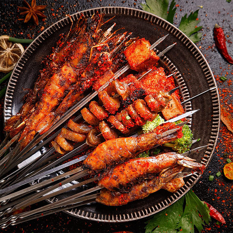 15pcs Stainless Steel Skewers & 1 Tube Storage For Barbecue, Reusable Grill Skewers, Shish Kebab BBQ Camping Flat Forks Gadgets, Outdoor Camping Picnic, Cookware Barbecue Tool Accessories