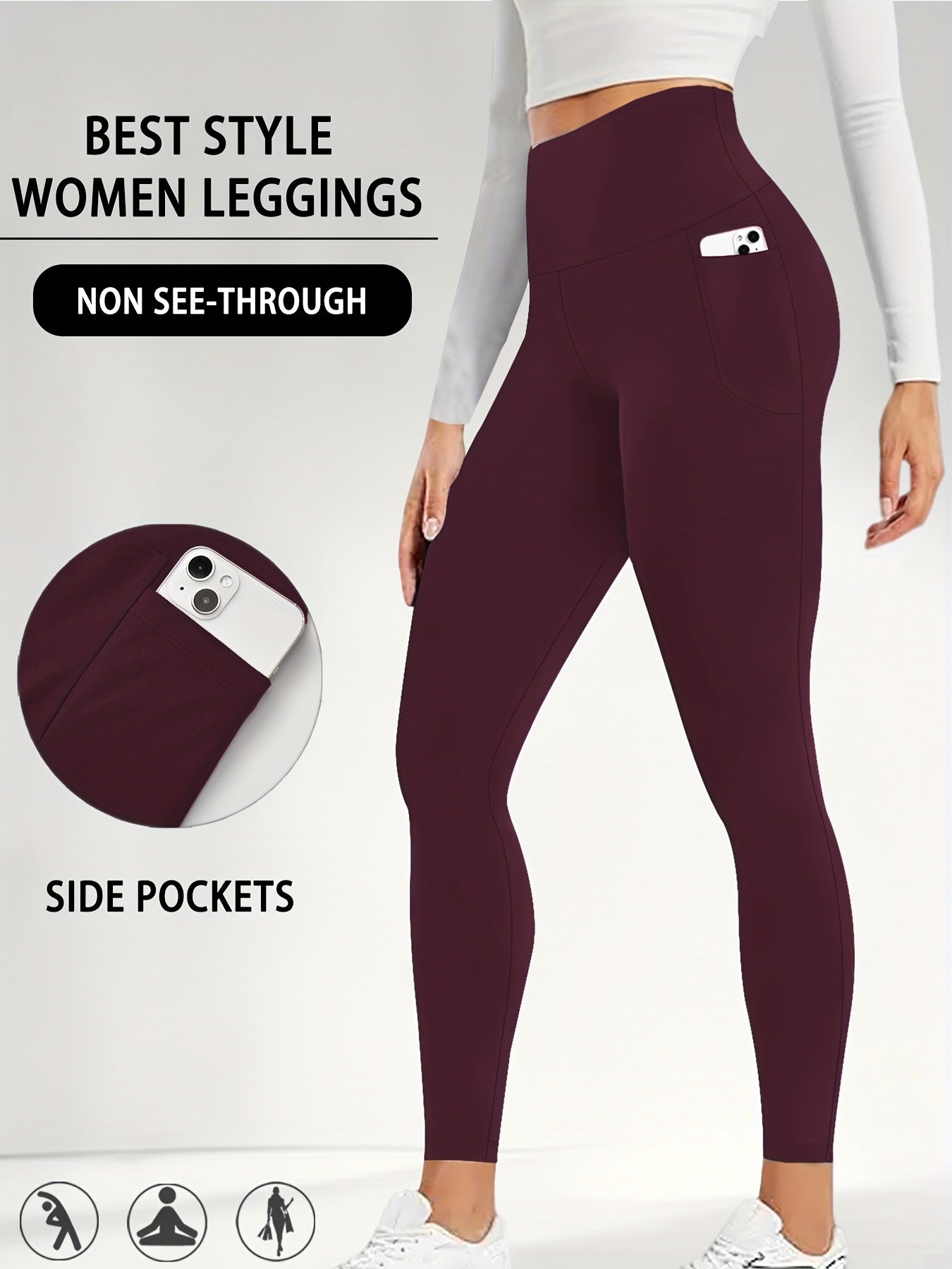Women's High Waisted Super Soft Yoga Leggings with Pockets - Tummy Control, Stretchy Workout & Running Pants, Light Pink, Machine Washable, All-Season Comfort