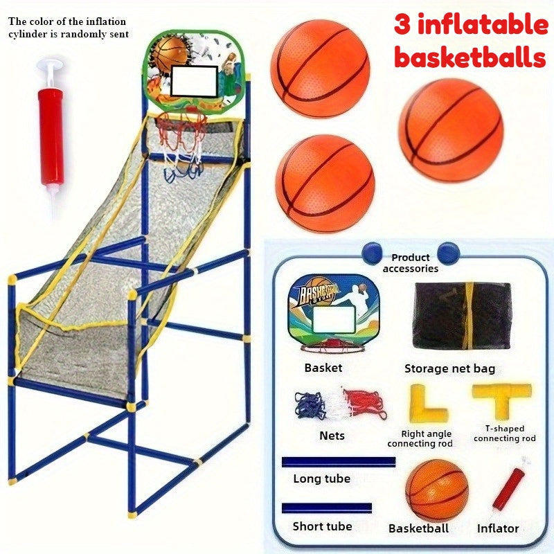 Kids Arcade Basketball Hoop with 3 Balls, Indoor Outdoor Single Shot Basketball Game, Carnival Games Sport Toys Gifts for Boys Girls Ages 3-8 Years Old, Ideal for Competition, Pump Included