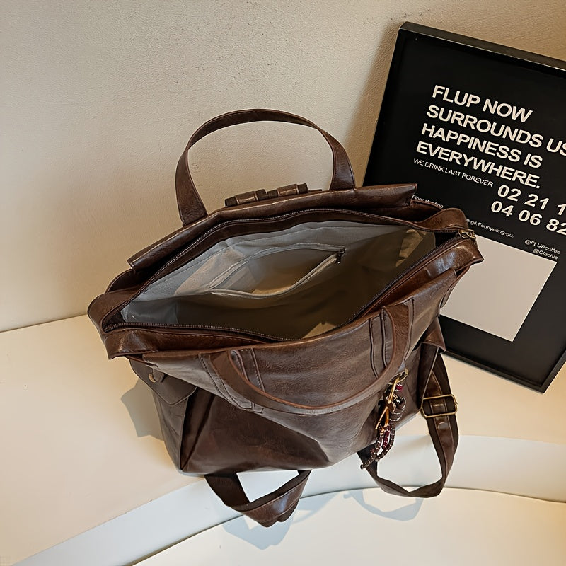 Women's Vintage Backpack - Large Capacity Laptop Backpack with Adjustable Padded Straps, Golden-Tone Hardware & Zipper Closure, Brown/Black/Coffee Brown Tote Backpack for Work, School, Travel - Stylish & Durable Everyday Carr