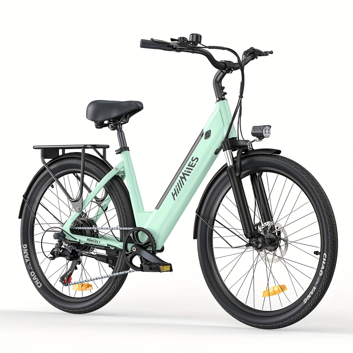 MileCity1 Step-Thru Electric Bike - Heavy-Duty Adult e-Bike with 250W Motor, 120KM Long Range, Front Suspension, 7-Speed Gears, LED Display, 66.04cm x 4.95cm All-Terrain Tires, Dual Brake System - Fast-Charging, for City Comm