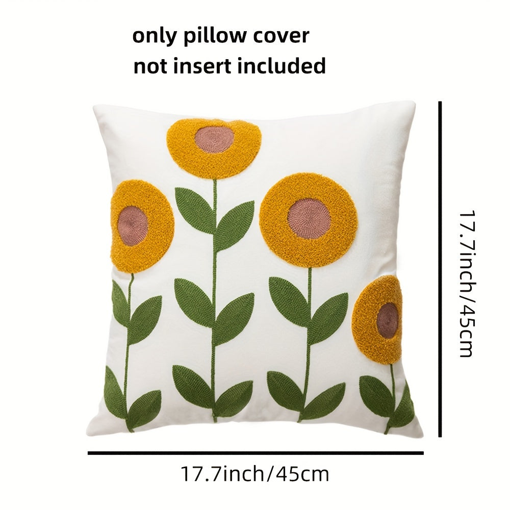 1pc Boho Floral Embroidered Pillow Case - Soft and Stylish Living Room Decor for Couch, Bed, and Sofa - 17.7 x 17.7 Inches