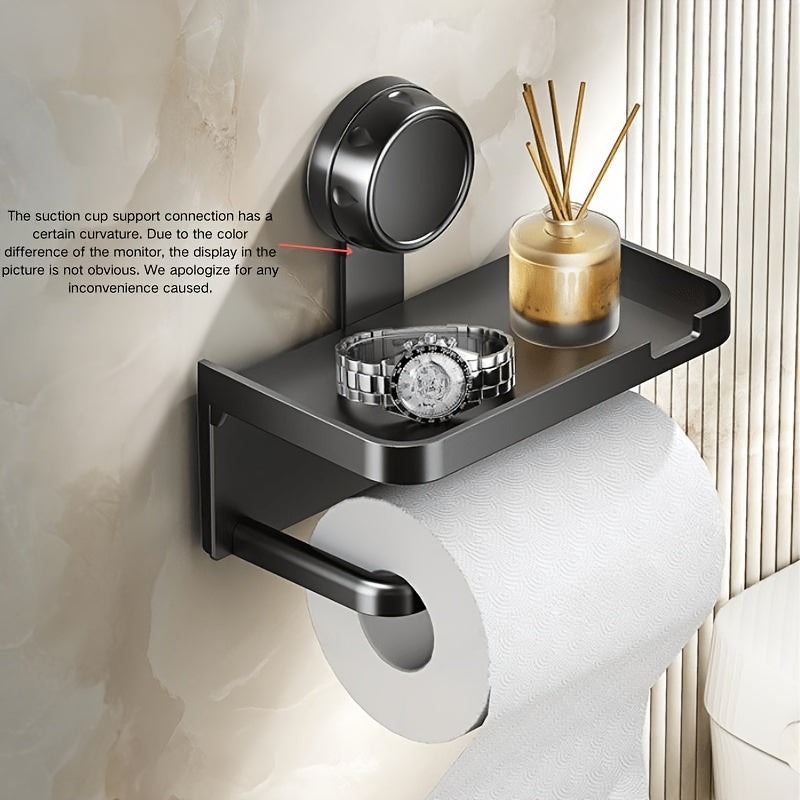 1pc Household Toilet Paper Holder with Storage Box, Suction Cup Wall-Mounted Bathroom Tissue Rack – No Drilling Required. Includes Phone Stand for Convenient Use in the Home or Shower Room, Toilet Tissue Holder for Bathroom