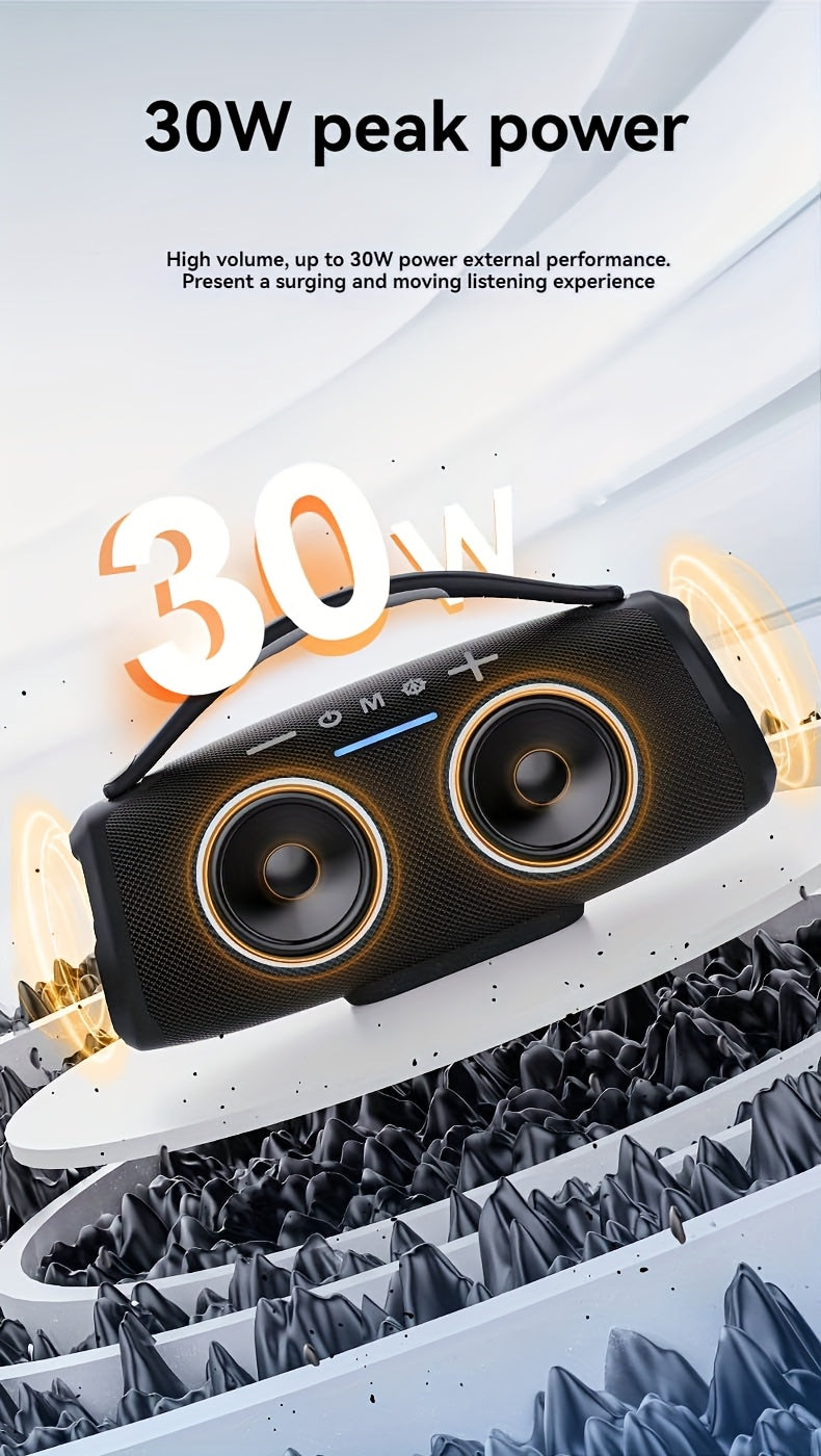 HEAVY BASS 30W Wireless Speaker with Subwoofer, USB-C Charging, Wireless, Built-in Mic, Portable PA System for Home Theater, Camping, Parties - Compatible with PC, Tablet, Smartphone, USB Drive - Ideal for DJs, Presentations,