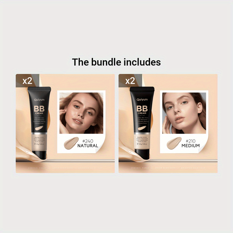 Quiyum BB Cream, Waterproof Long Lasting Pores Concealer, Brighten Skin Tone, Cover Blemishes Make Up Foundation 30g