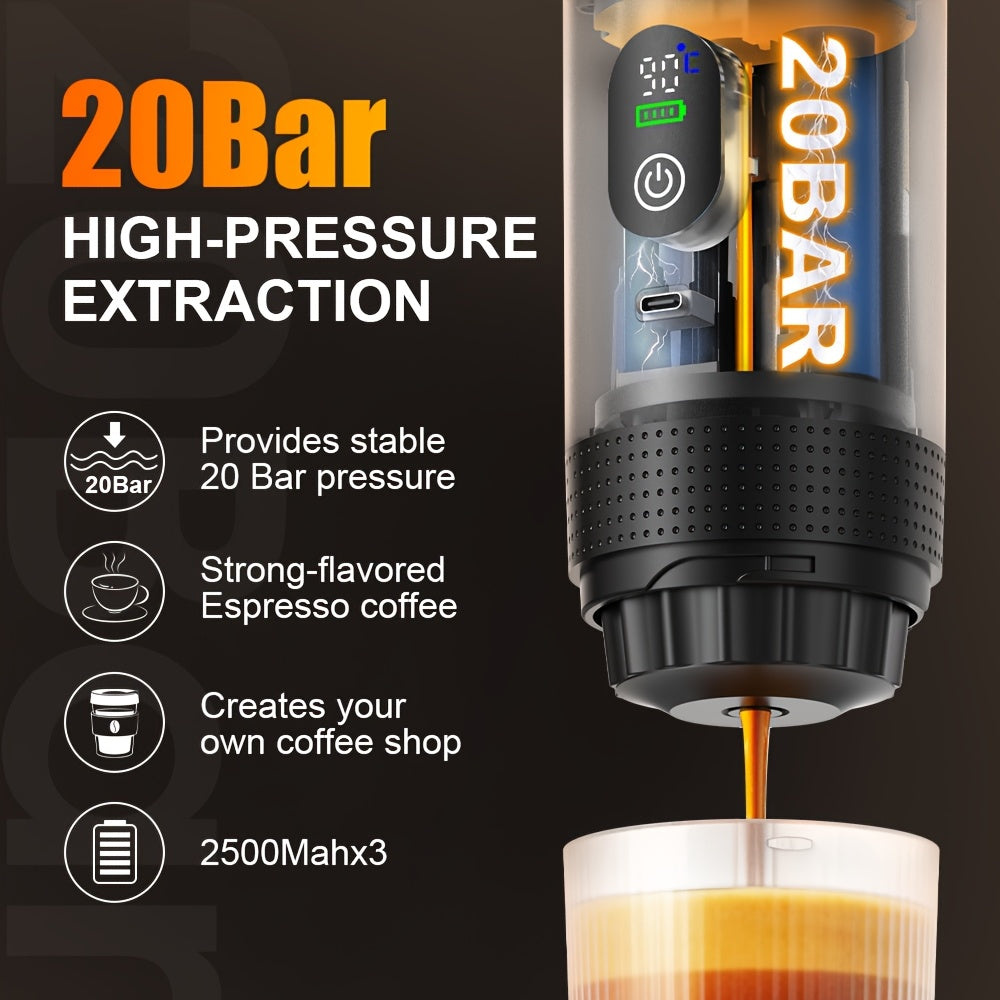 2025 Upgrade Portable Espresso Machine with Temperature & Battery Display, Type-C Charging, Auto Heating, Hot & Cold Brew, Compatible with Ground & Capsules, Ideal for RV, Hiking, Office
