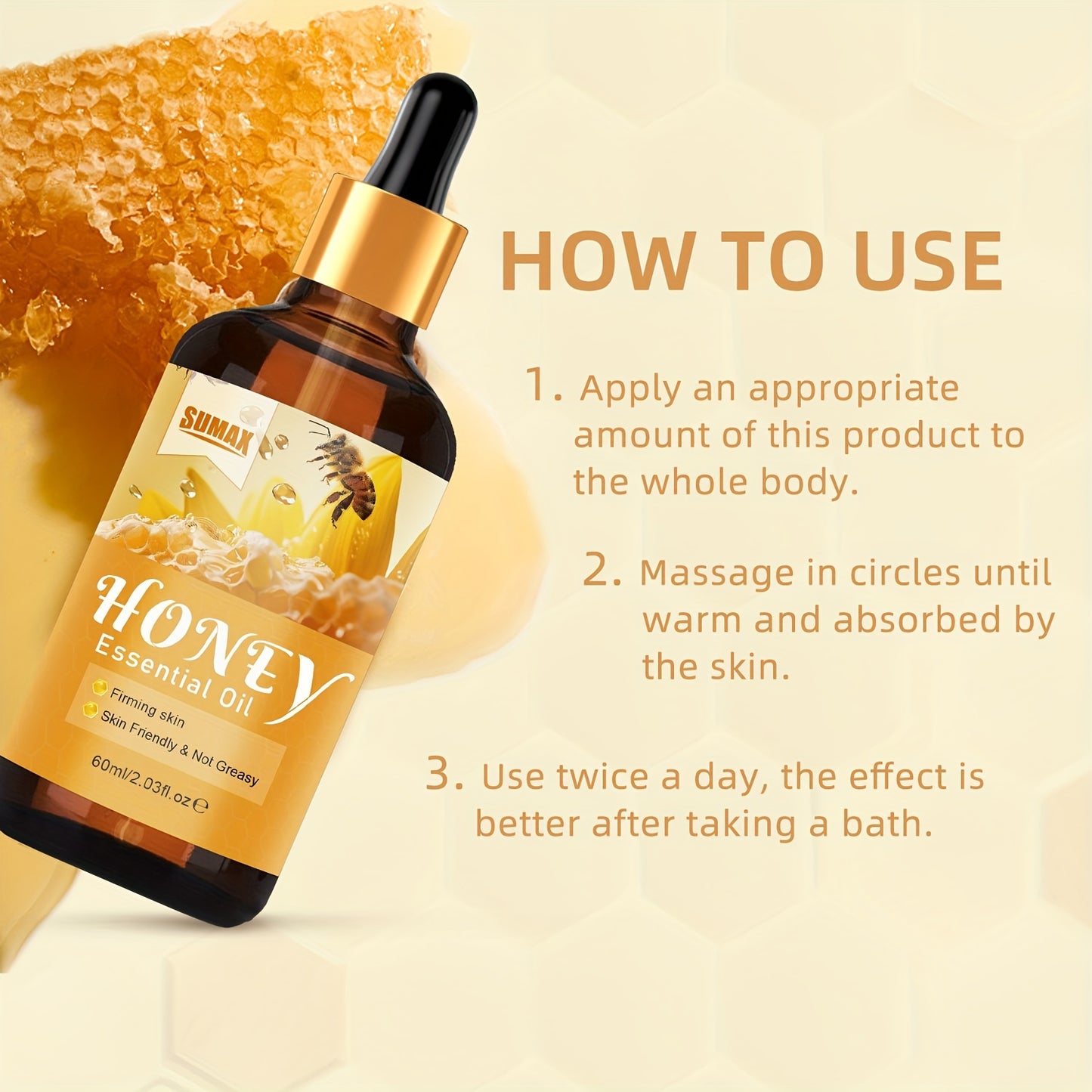 Bee Venom Firming Oil, 60ml - Hydrates & Smooths Waist, Buttocks & Thighs | Hypoallergenic, Fragrance-Free with Vitamin E & Glycerin for All Skin Types