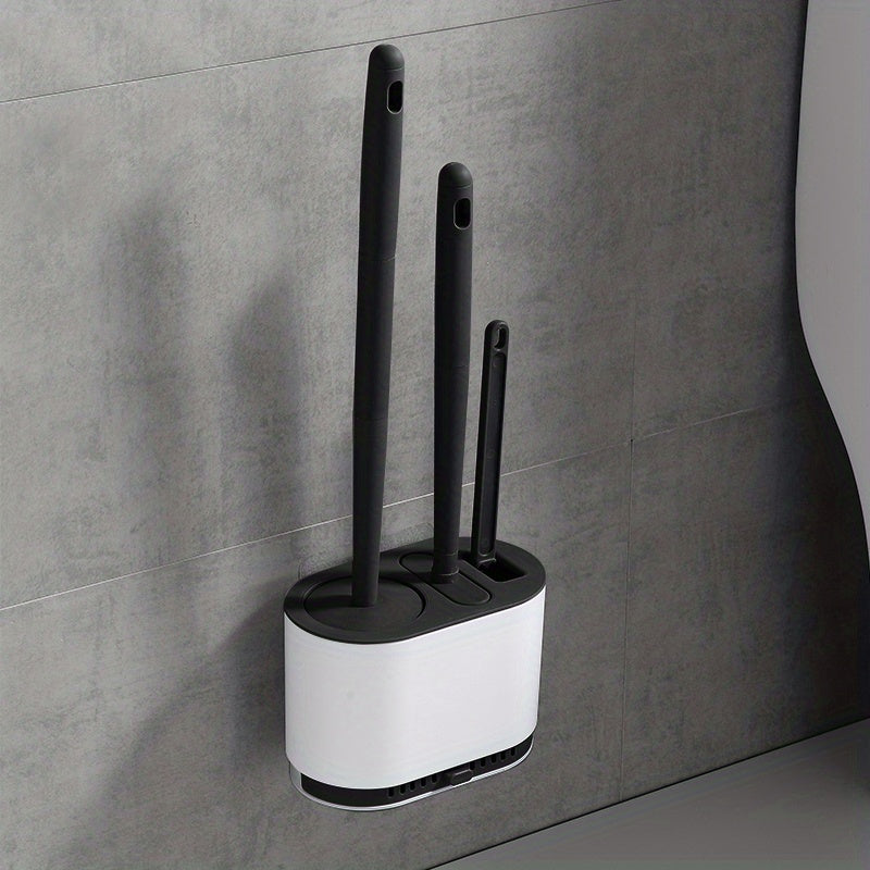 1pc No-Slip Silicone Toilet Brush Set with Long Handle and Soft Bristles for Easy and Quick Cleaning