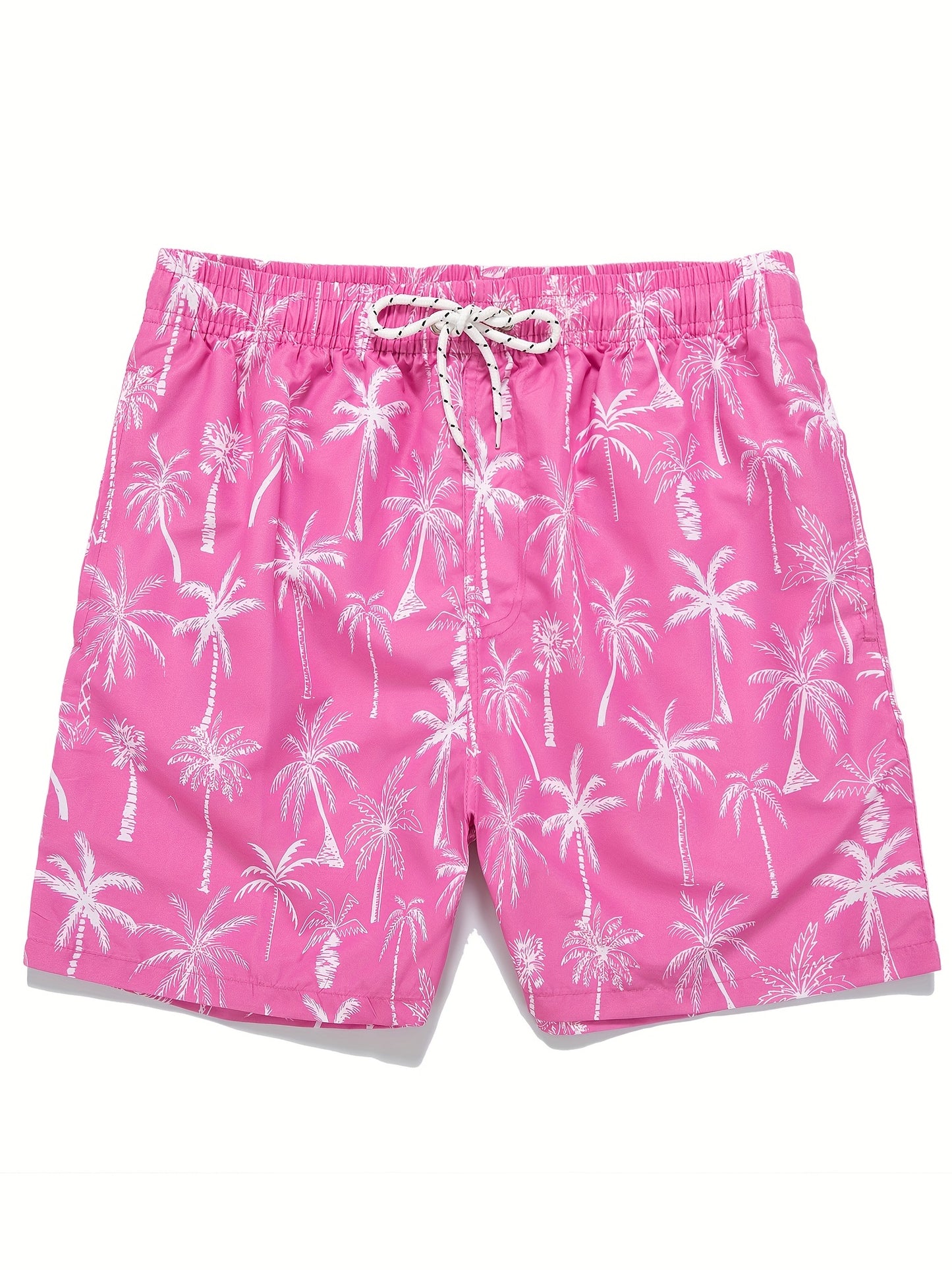 Men's Quick Dry Hawaiian Board Shorts With Pockets, Casual Coconut Tree Graphic Drawstring Swim Trunks For Summer Vacation Beach Pool Outdoor