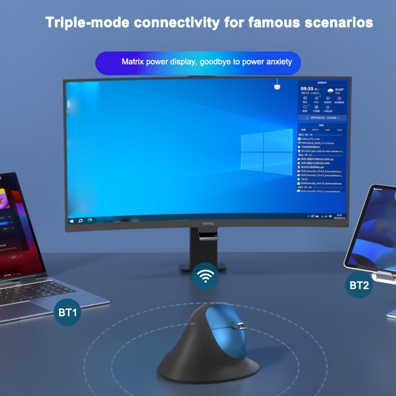 WOWSSYO Right-Handed Ergonomic Gaming Mouse - Wired + Wireless + BT Tri-Mode, 6-Speed Adjustable Optical, USB-C Rechargeable, Ergonomic Design for Laptop & Desktop Computers, Black/Red/Blue/Teal, Ergonomic Mouse, Computer Acc