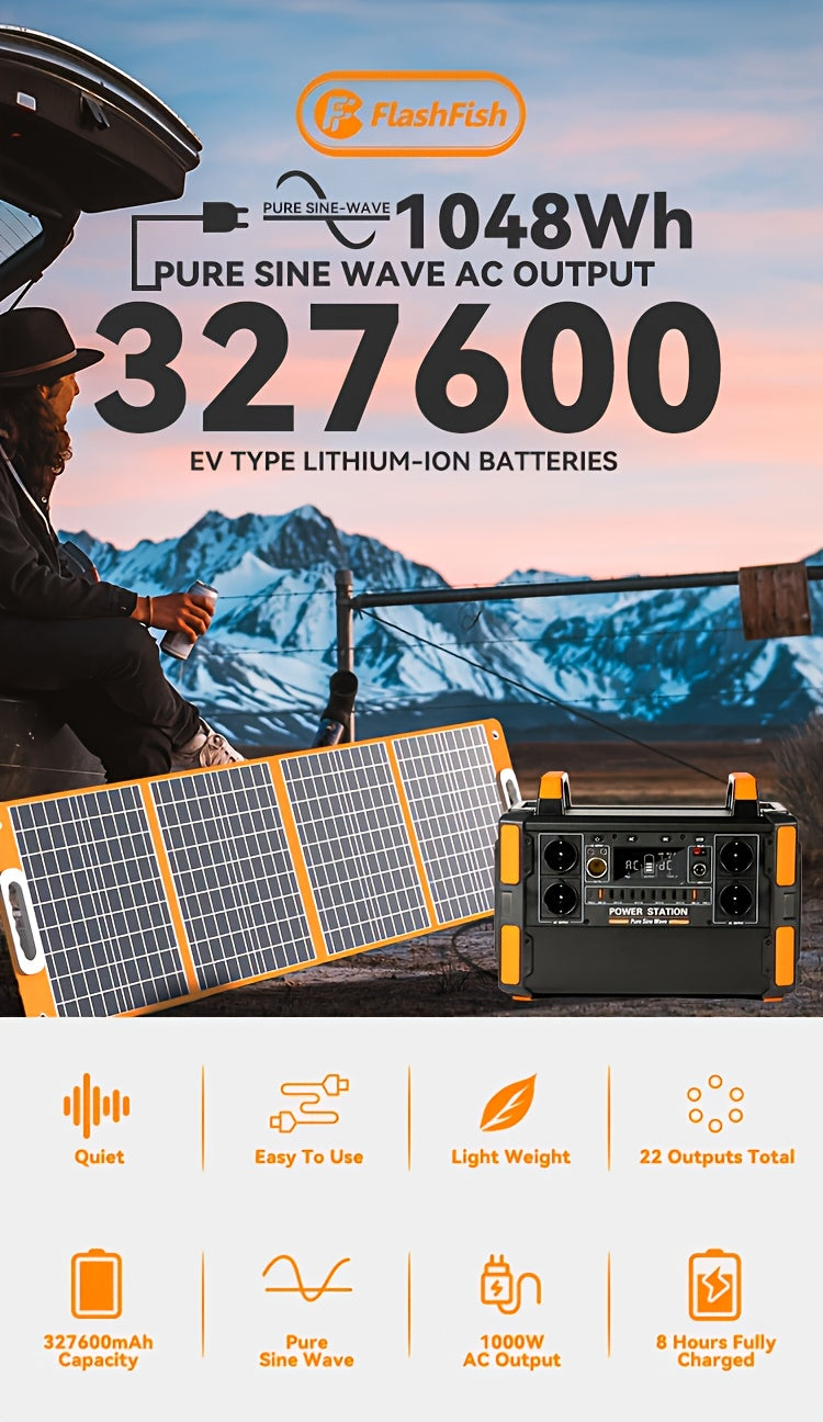 1000W Lifepo4 Battery Solar Power Generator 1041.6Wh 230V (2000W Surge) Emergency LFP Battery Power Generator with 4*AC Solar Power Station, 19 output socket Portable Power Station for Emergency/Outdoor camping/RV/Home/Comput