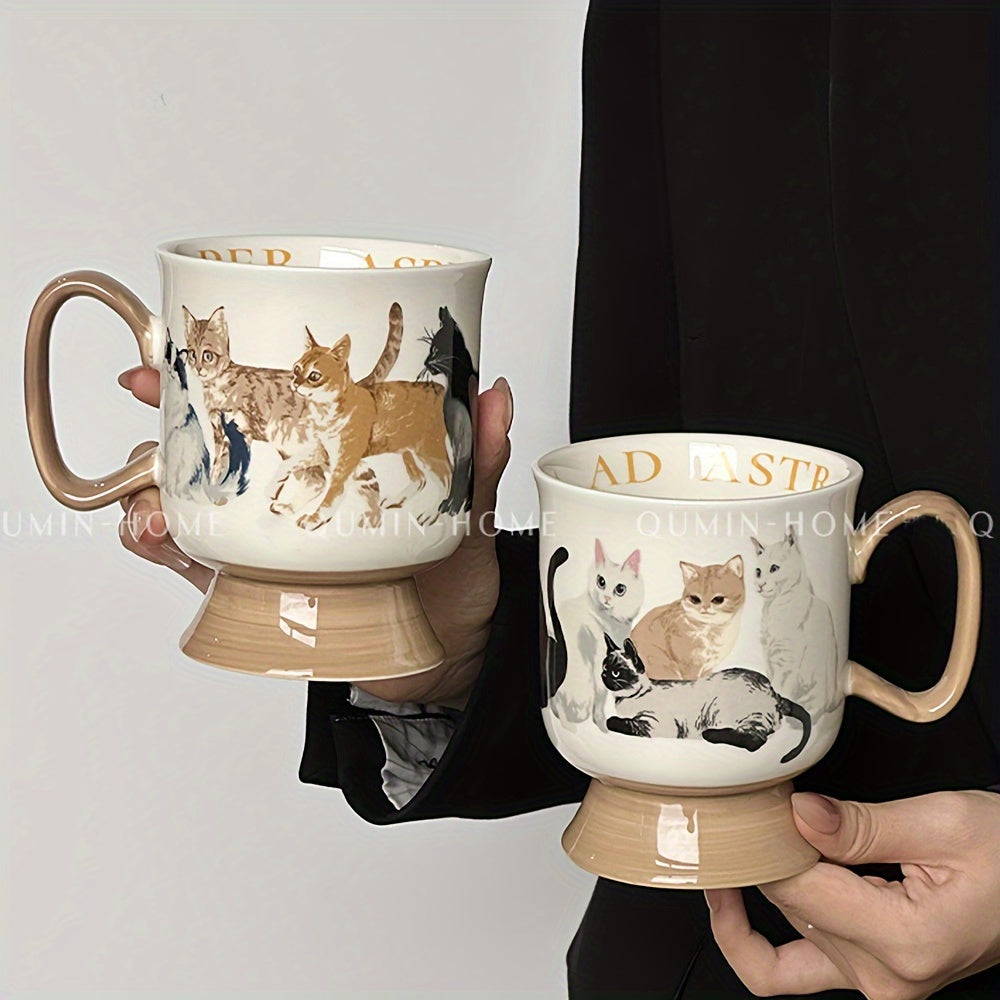 Visually Appealing Cat Ceramic Mug - Insulated, Reusable Coffee & Tea Cup for Couples, Perfect for Breakfast & Home Use
