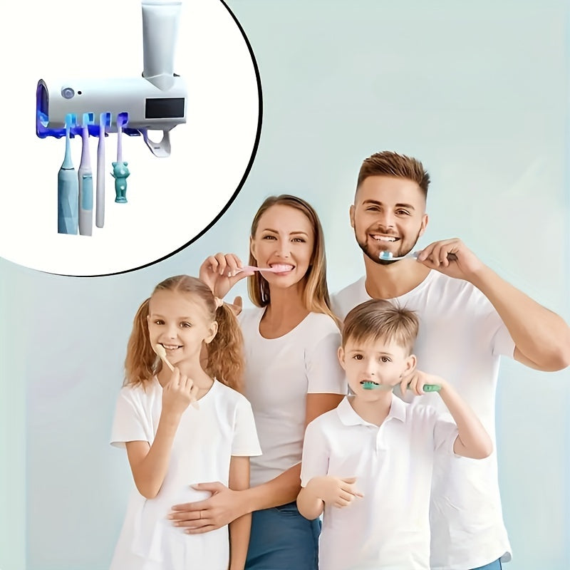 Wireless UV Toothbrush Holder with Automatic Toothpaste Dispenser – Wall-Mounted, USB Rechargeable, No-Drill Installation, Personal Care Kit