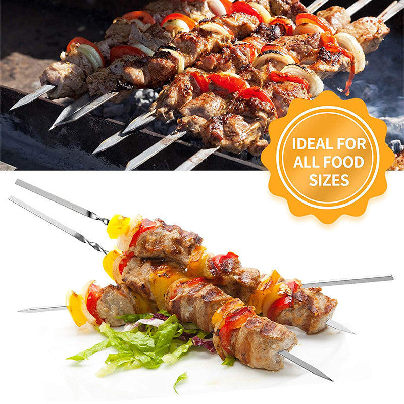 15pcs Stainless Steel Skewers & 1 Tube Storage For Barbecue, Reusable Grill Skewers, Shish Kebab BBQ Camping Flat Forks Gadgets, Outdoor Camping Picnic, Cookware Barbecue Tool Accessories