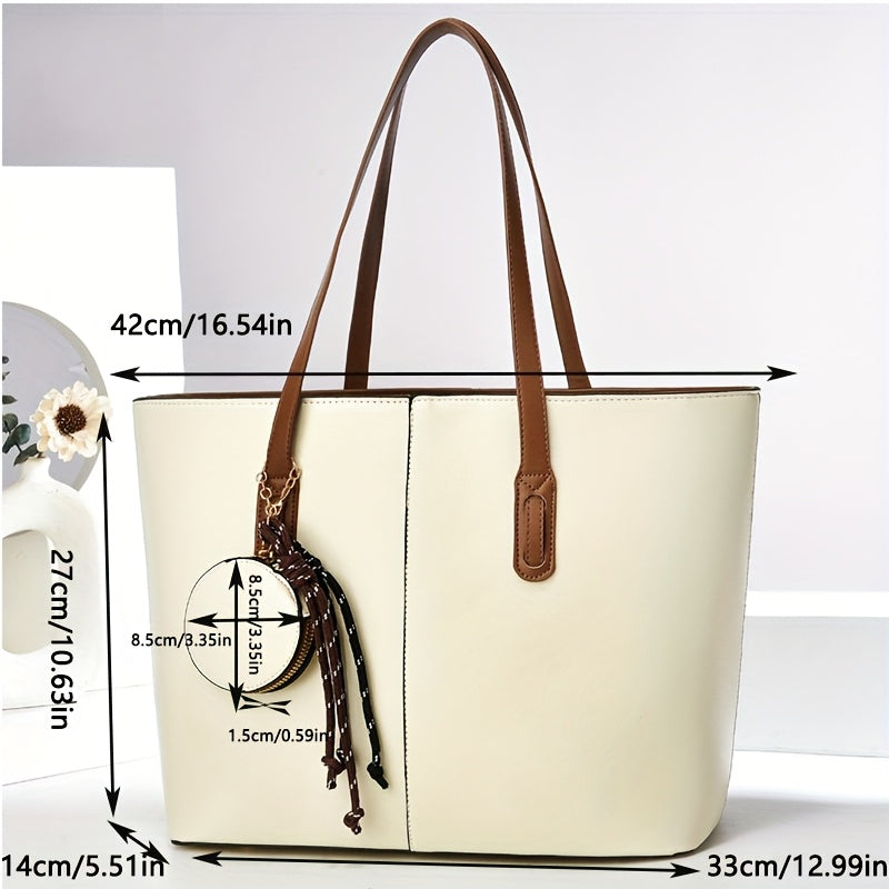 Large Capacity Vintage-Style Synthetic Tote with Fixed Shoulder Strap, Zipper Closure & Polyester - Coffee Brown, Multiple Pockets, Adjustable Shoulder Strap, Hand Washable - Ideal for Everyday Use, Small Purse