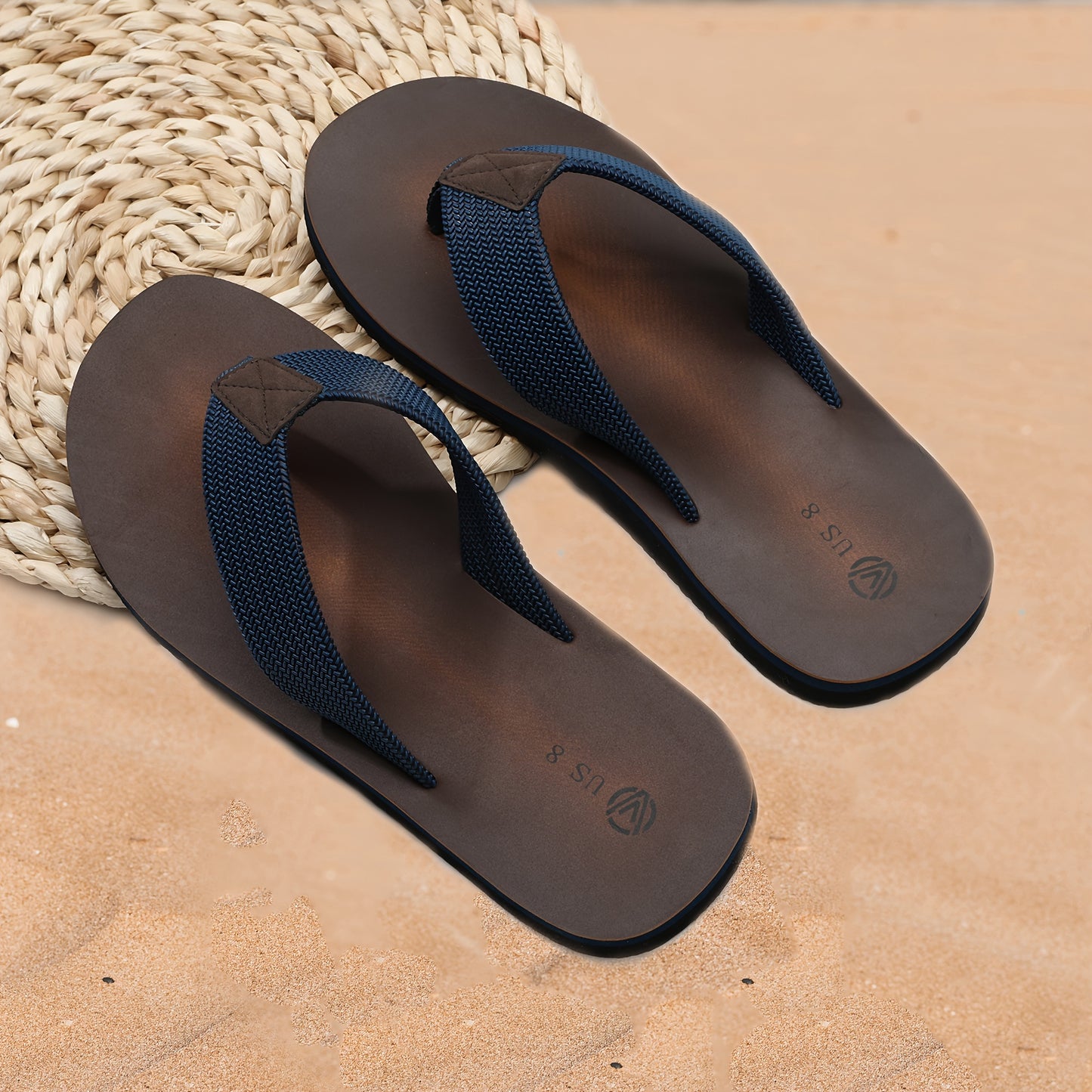 Men'S Stylish Slide Sandals - Non-Slip Woven Sole, Brown with Black Accents, Comfortable EVA Material for Indoor & Outdoor Use