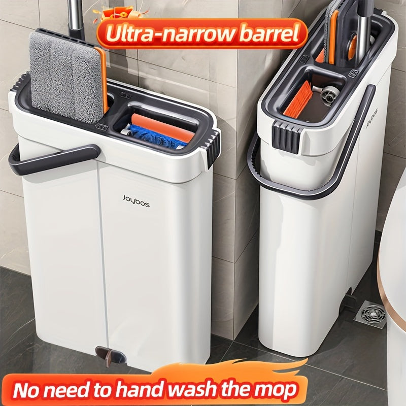 Gray Flat Mop + Narrow Slot Cleaning Bucket Set, Hand-free Lazy Mop Mover, Wet And Dry One Mop Cleaner, Household Cleaning Tool, Send Replacement Cloth, Suitable for Living Room, Bedroom, Kitchen, Bathroom, Toilet, Commercial