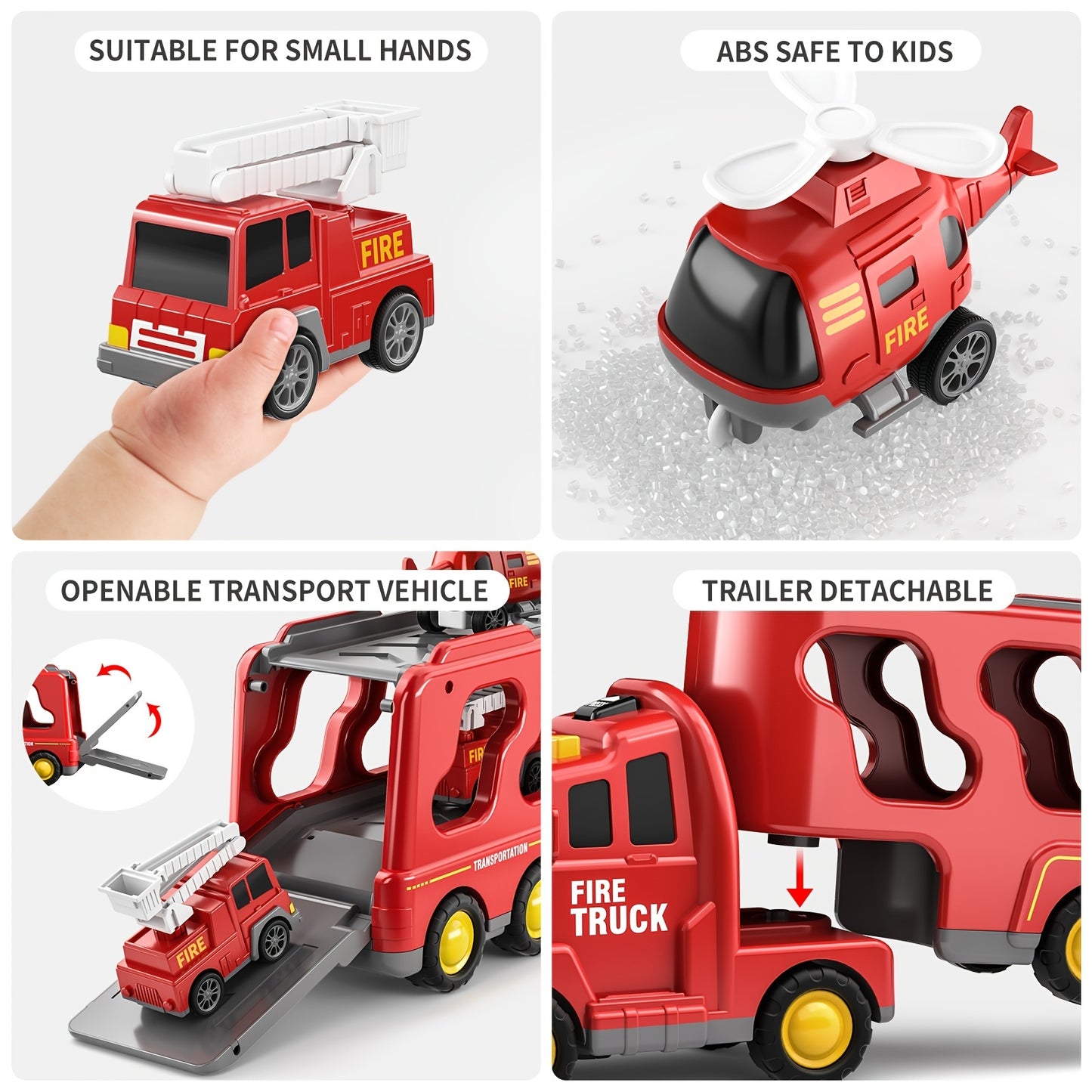 BABYHOME Toddler Fire Engine Toys, For Boys Girls - 5-In-1 Carrier Truck Transport Cars, Firefighter Vehicles For Kids, Christmas Birthday Gifts For Boys Girls