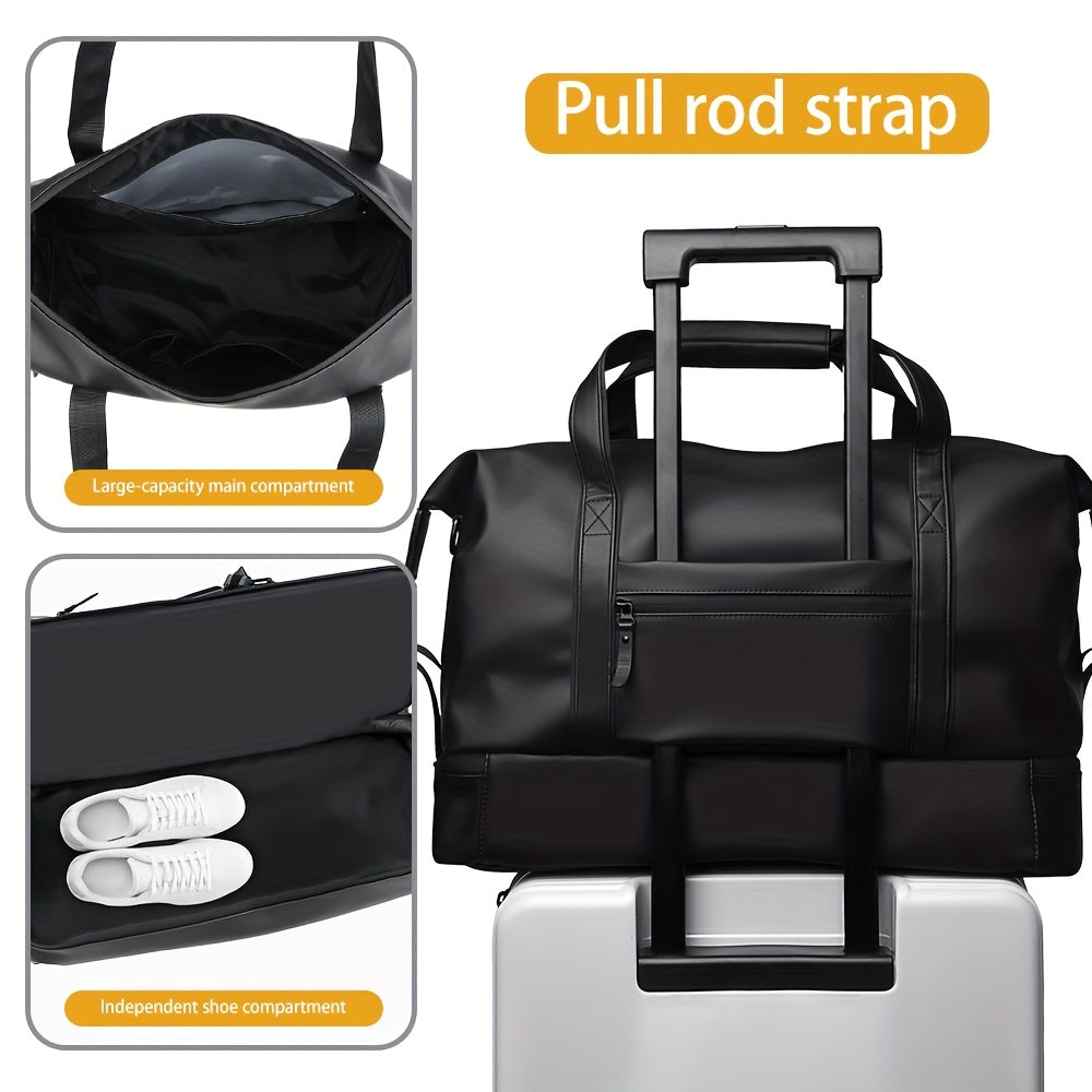 Large Capacity Heavy-Duty Gym Tote Duffel Bag with Shoe Compartment & Golden-Tone Hardware - Multi-Purpose Weekender Travel Bag for Men & Women, Sports, Outdoor, Business - Convertible Backpack/Duffel (Black)