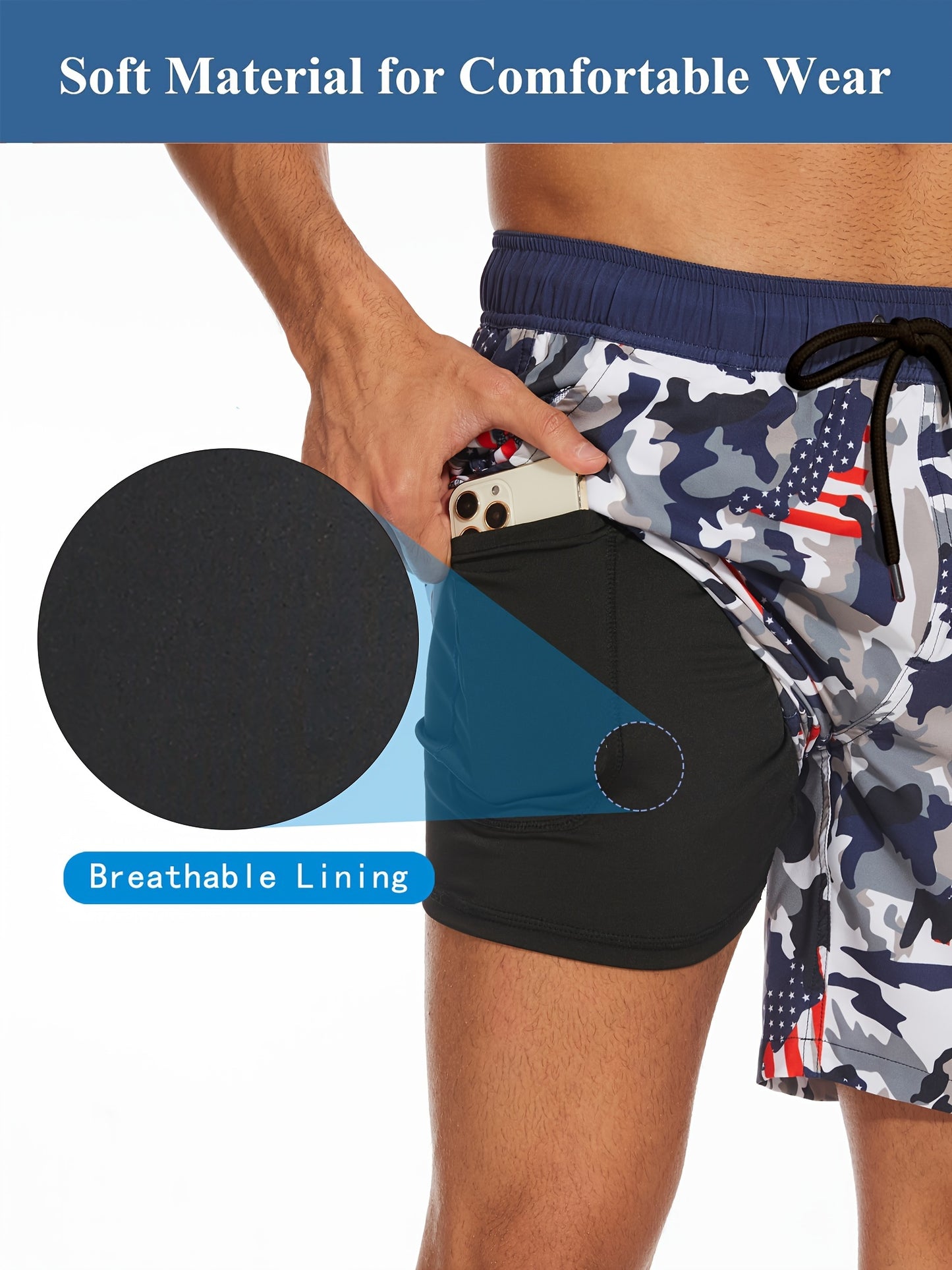 Men's Quick-Dry Beach Shorts with Tropical Palm Tree & Palm Leaf Print - Breathable Stretch Fabric for Summer, Outdoor, Hiking, Swimming - Machine Washable Casual Athletic Shorts, Outdoor Activewear, Summer Shorts