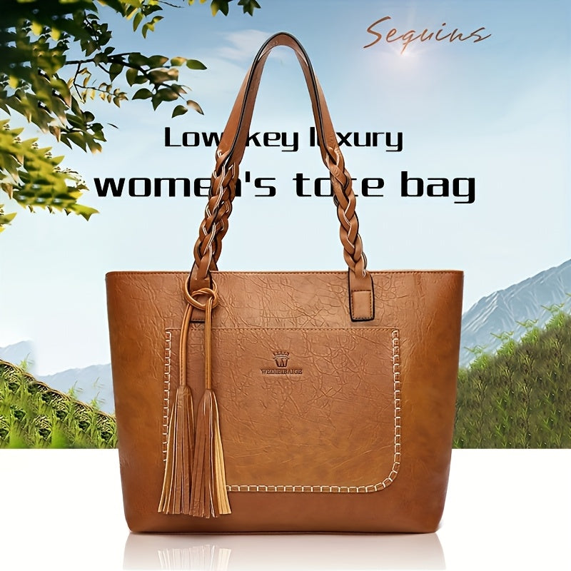 Women's Large Capacity Tote Bag - Elegant -like Handbag with Zipper Closure, Spacious Work Bag for Women, Available in Black/Brown/Red/ - Perfect for Office, Travel, Everyday Use, Sophisticated Design, Sturdy Handle Construct