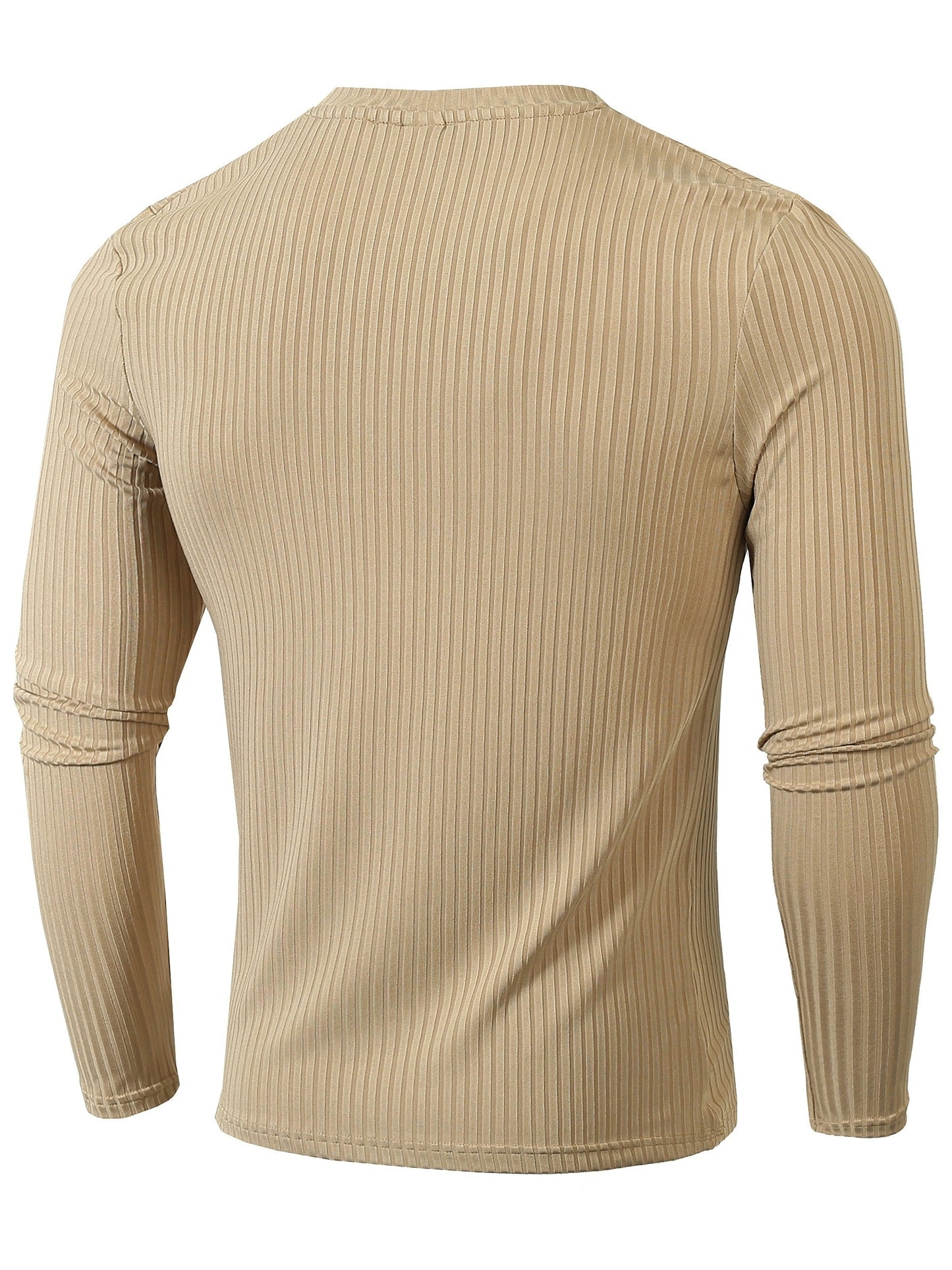 Ribbed Men's Casual Stretch Breathable Lightweight Long Sleeve Round Neck T-shirt For Spring Fall, Running Training