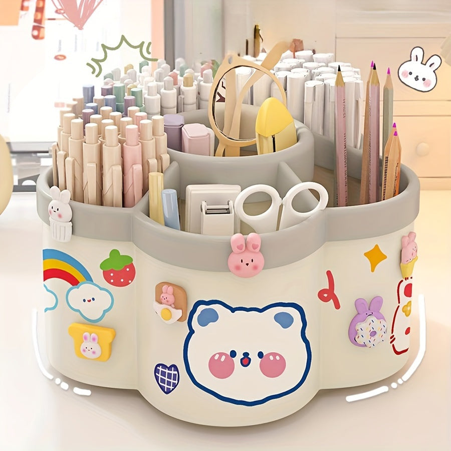 Rotating Desk Organizer - Multi-Compartment Storage Caddy for Stationery, Makeup Brushes, Lipsticks, Eyebrow Pencils - Durable PP Material, Fragrance-Free, Ideal for Dorms and Office Desk Organization, Desk Accessories Office