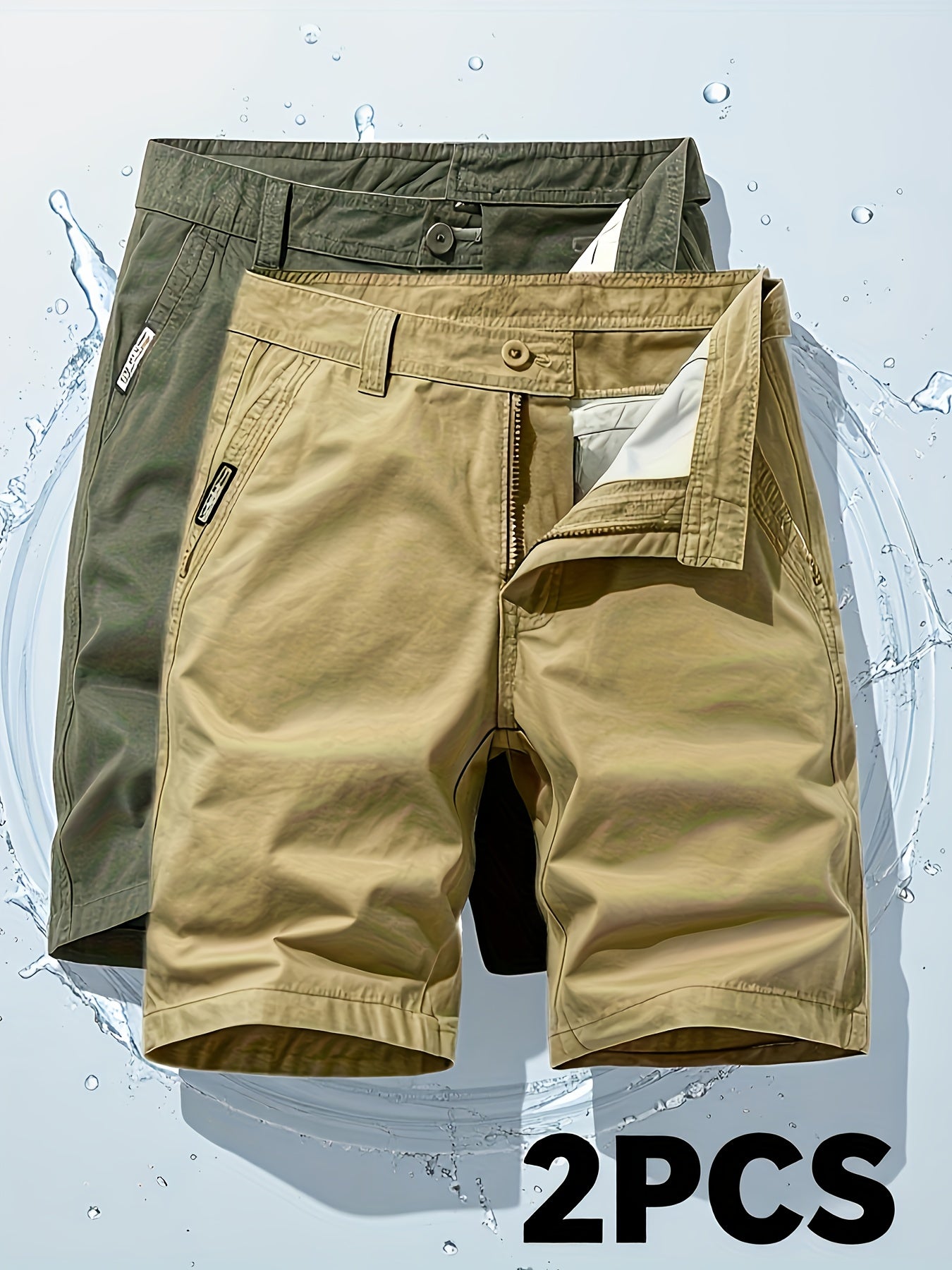 Two-Piece Set, Men's Solid Color Outdoor Casual Comfortable Breathable Multi-Pocket Cargo Shorts