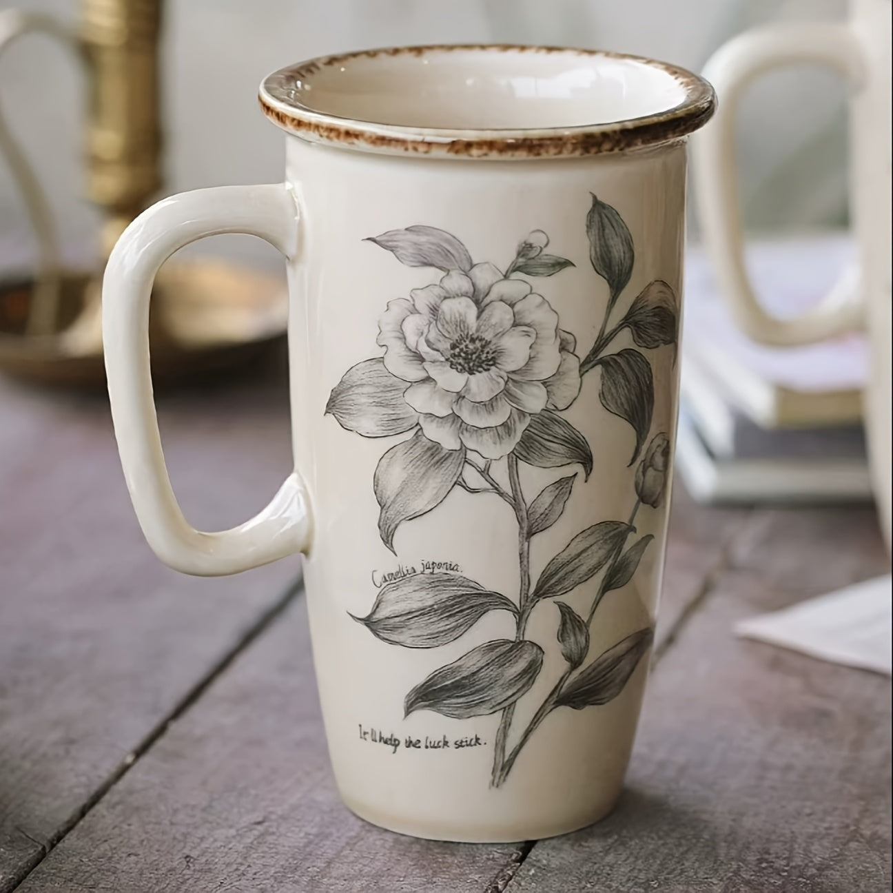 Vintage Ceramic Mug Large Capacity Flower Cup French Home Office Coffee Cup Water Cup Latte and Herbal Tea Cup, Best for Christmas, Perfect for Thanksgiving