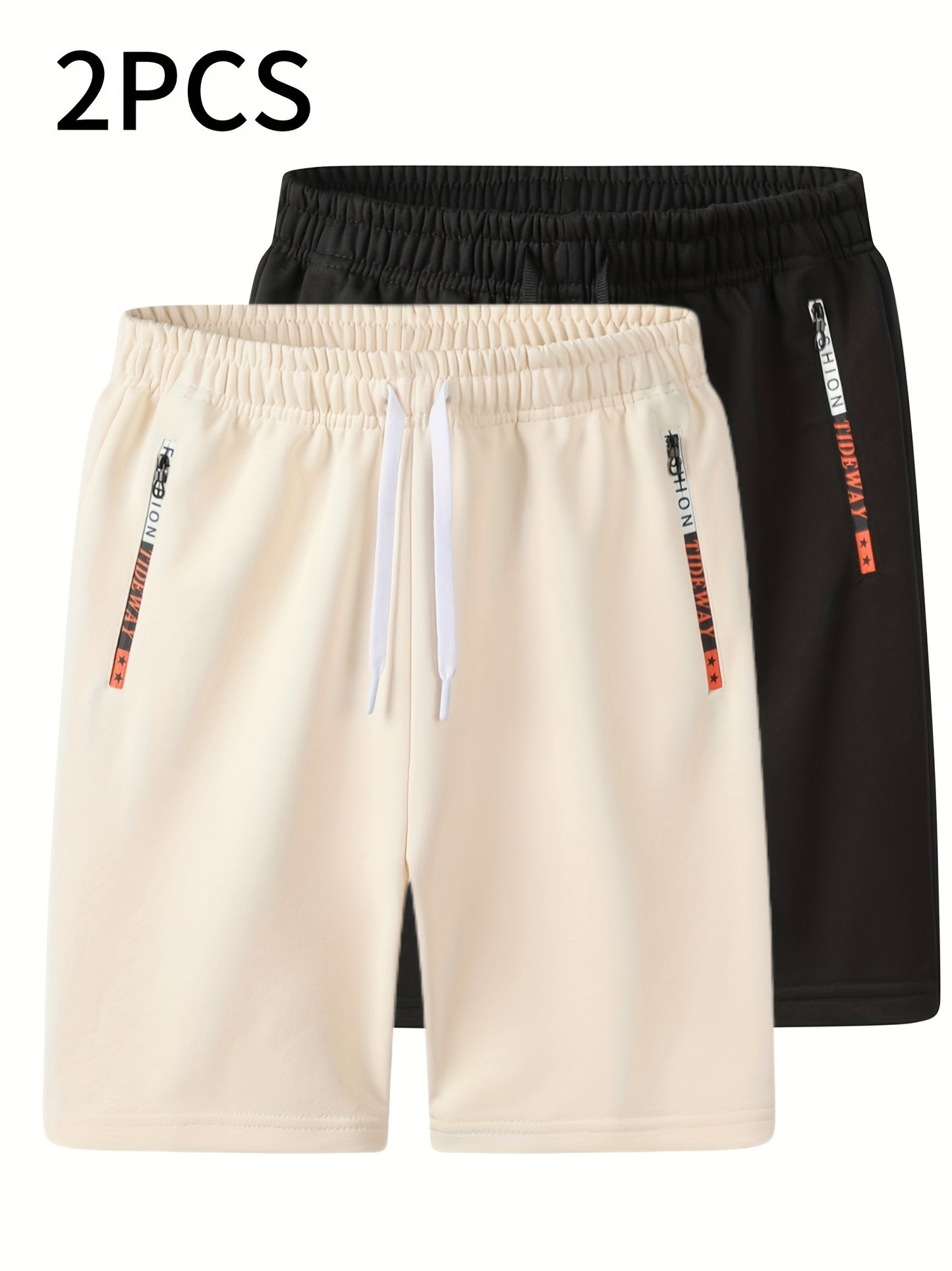 2pcs Men's Casual Outdoor Shorts - Summer Men's Casual Shorts with Zipper Pockets, Minimalist Multi-Pocket Design for Daily Wear, Running, Fitness & Travel, 100% Polyester Knit Fabric, Drawstring Waistband, Machine Washable,