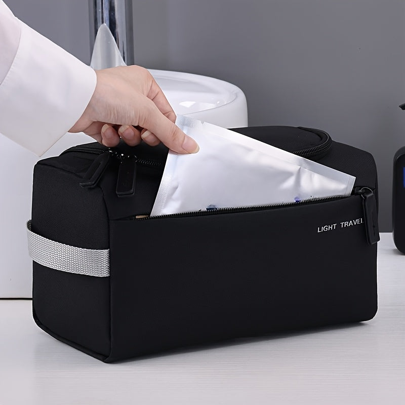 1pc Large Capacity Oxford Cloth Makeup Bag - Multi-Compartment Travel Organizer with Durable Black & Navy Blue Design, Portable Handheld Storage for Cosmetics, Toiletries & Accessories, Cosmetic Storage Organizer, Secure Zipp