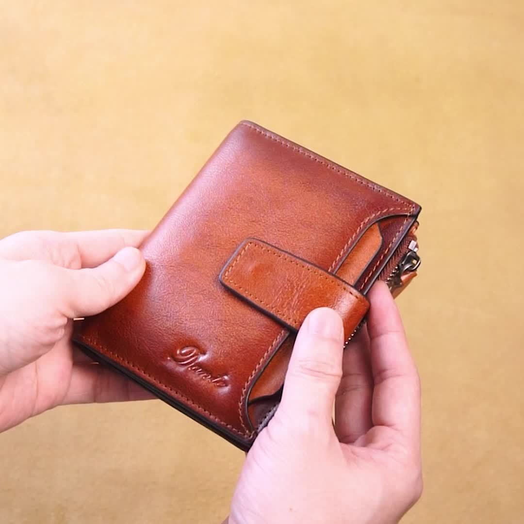Vintage Men's Top Layer Cowhide Wallet RFID Anti-theft Card Holder Large Capacity 18 Card Slots Zipper Wallet Can Hold Coins Mobile Card Holder Can Hold Driver's License, 2 Large Banknote Slots