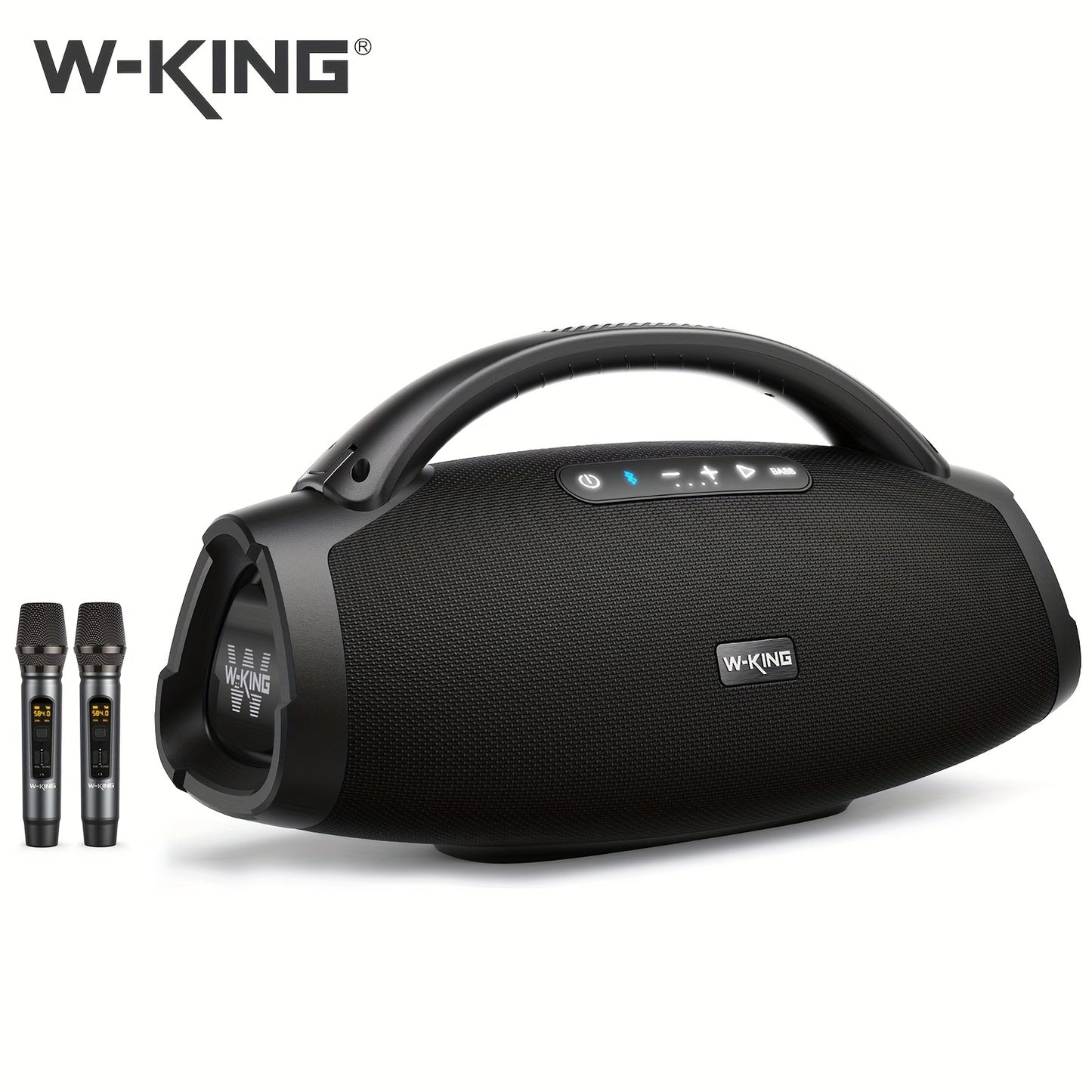 W-KING D20 300W Peak 200W RMS Portable Large Wireless Speaker with 2 Wireless Microphones, APP Control, 5-Driver, 3-Way System, 2.1CH Bass Boost Party Wireless Speaker, Fast Charging, USB/TF/AUX/Guitar/Mic-In for Outdoor, Tra