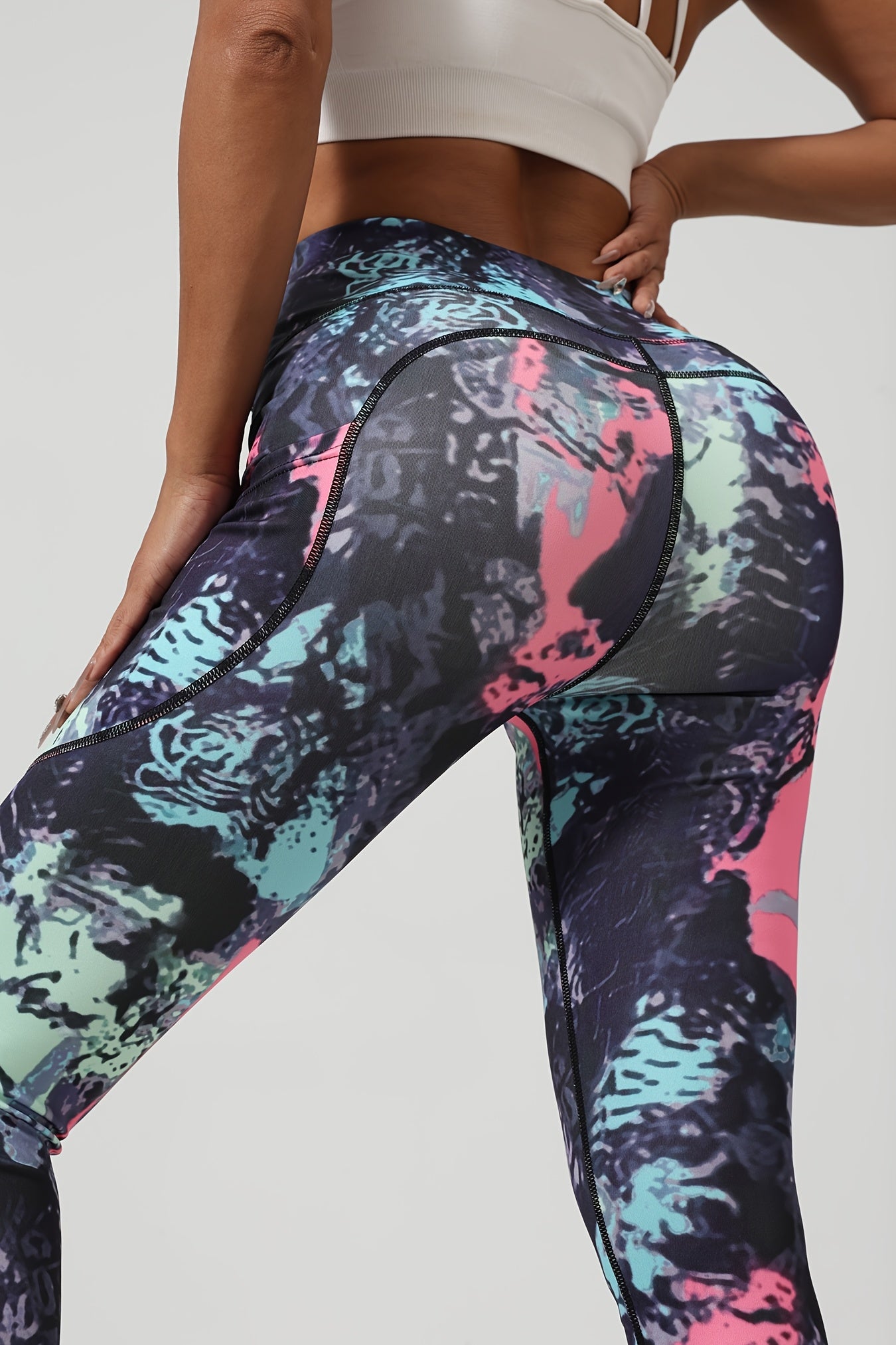 Three-Pack Tie-Dye Print Yoga Pants, Polyester Spandex Fabric Soft Comfortable High Waist Stretchy Fitted Leggings for Daily Wear Workout Casual Cycling Outdoor