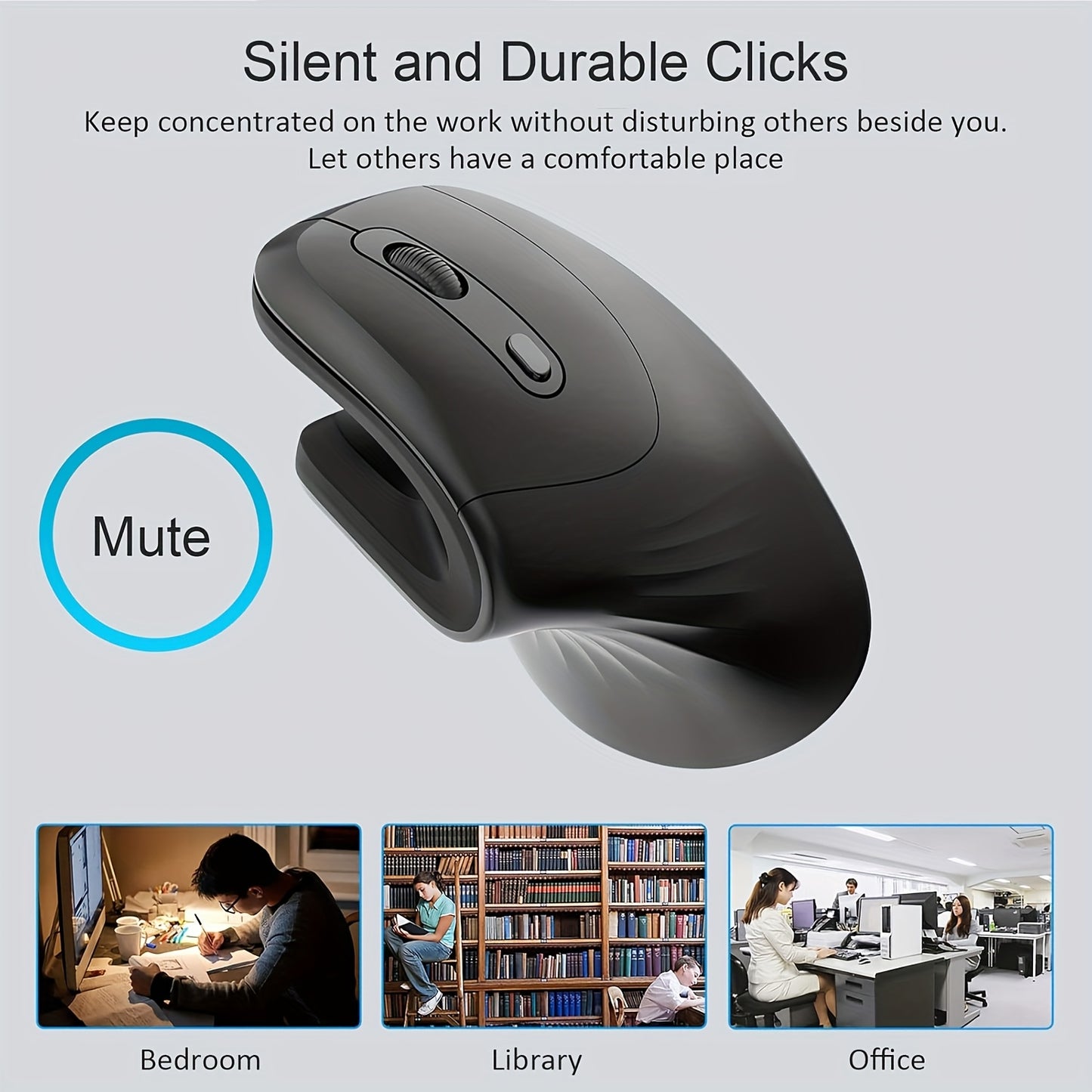 XNOIK Vertical Ergonomic Wireless Mouse - 2.4GHz, 1200-3200 DPI, 6-Button Ultra-Quiet Design, 3-Device Connectivity for PC/Laptop/Windows, Durable Plastic (Battery Not Included), Wireless Mouse for Laptop