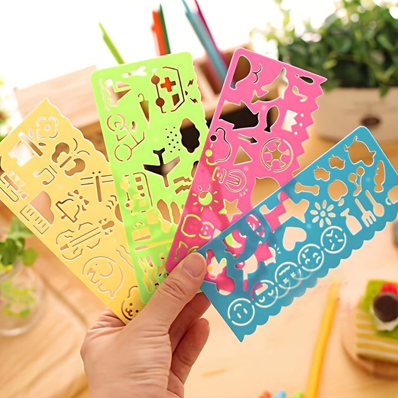 4pcs Cartoon Students' Sketch Ruler Drawing Template Ruler Student Stationery 14.9*6.5CM/5.86*2.55inch