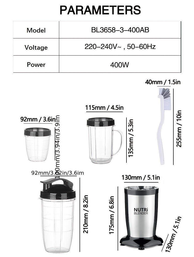 Smoothie Blender, Milkshake And Smoothie Blender, 15pcs Kitchen Personal Blender And Grinder Combo, Single Blender for Making Juice, Baby Food And Nutritional Recipes with Clean Brush