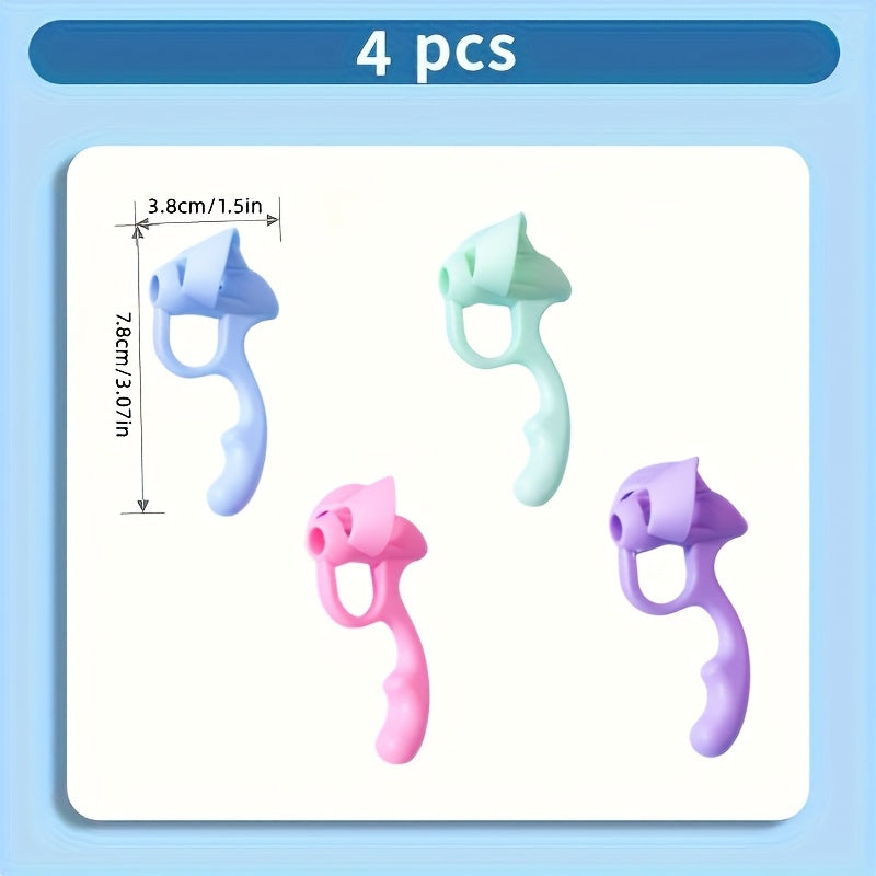 1/2/3/4-Pack Silicone Pen Grip Correctors - Handwriting Practice Aid with Soft Rubber Pencil Holders, Blue & Pink for Improved Posture & Error Correction, Educational Tool, Playful Design, Flexible Design