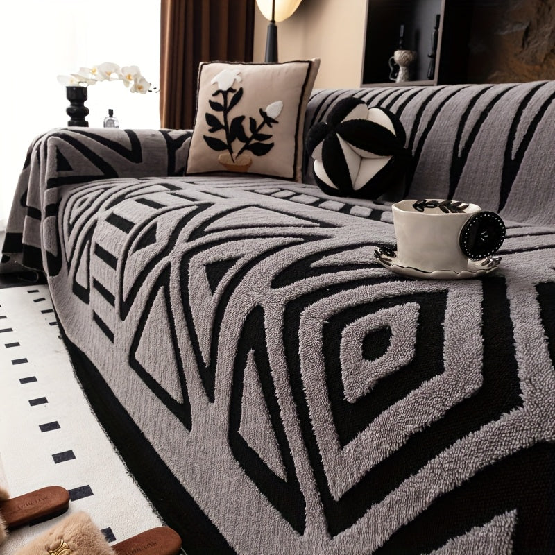 1pc Mirror Yi Thick Plush Sofa Cover - All-Season Pet-Friendly One-Piece Design, Anti-Slip &, Machine Washable Soft Short Fur Fabric, Fit for 3/2/4-Seater & Sectional Sofas, Contemporary Home Decor, Sectional Sofa Cover, Mode