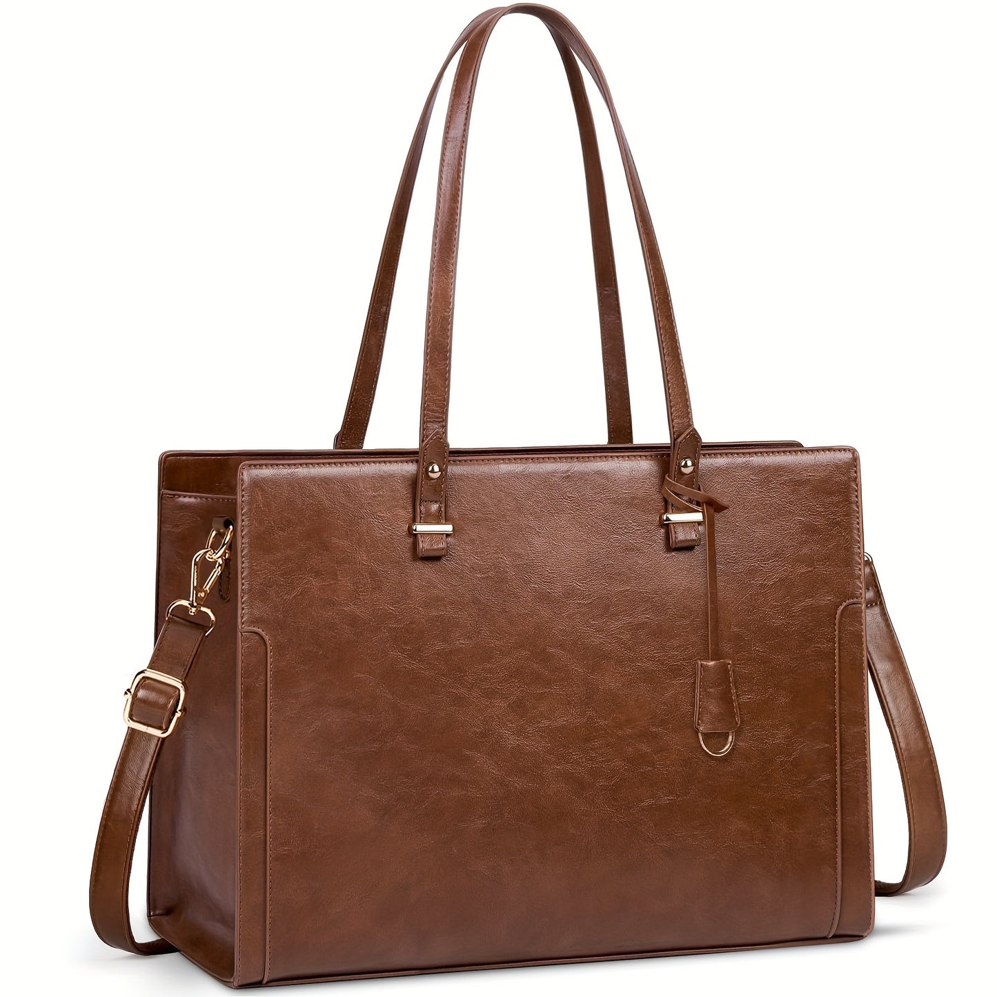 Vintage Brown Laptop Tote Bag for Women - 39.62 cm High Quality Business Office Shoulder Handbag with Multiple Compartments, Adjustable Strap & Golden-Tone Hardware, Textured Finish, Laptop Bag